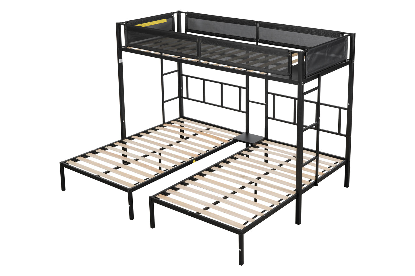 Metal Triple Twin Bunk Bed with Silent Wood Slats and Textilene Guardrails