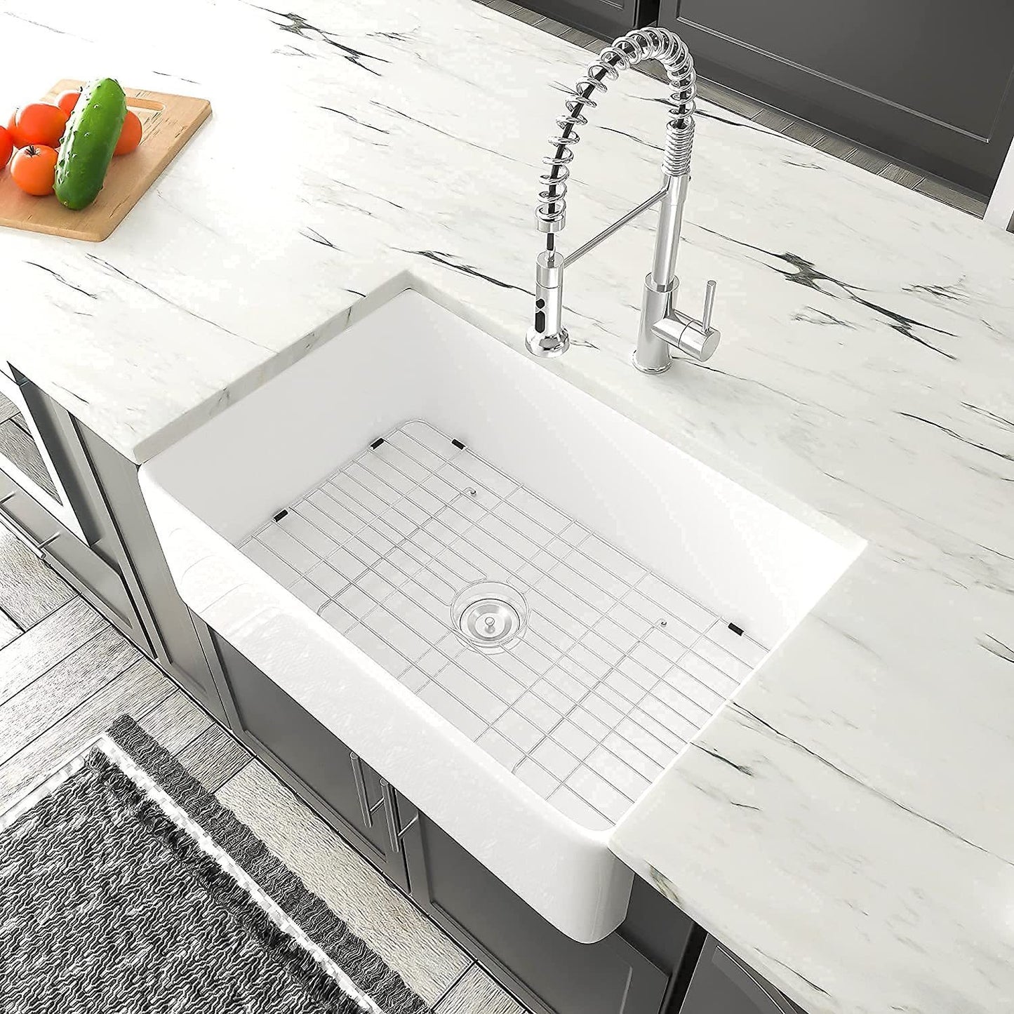 White Ceramic Farmhouse Kitchen Sink