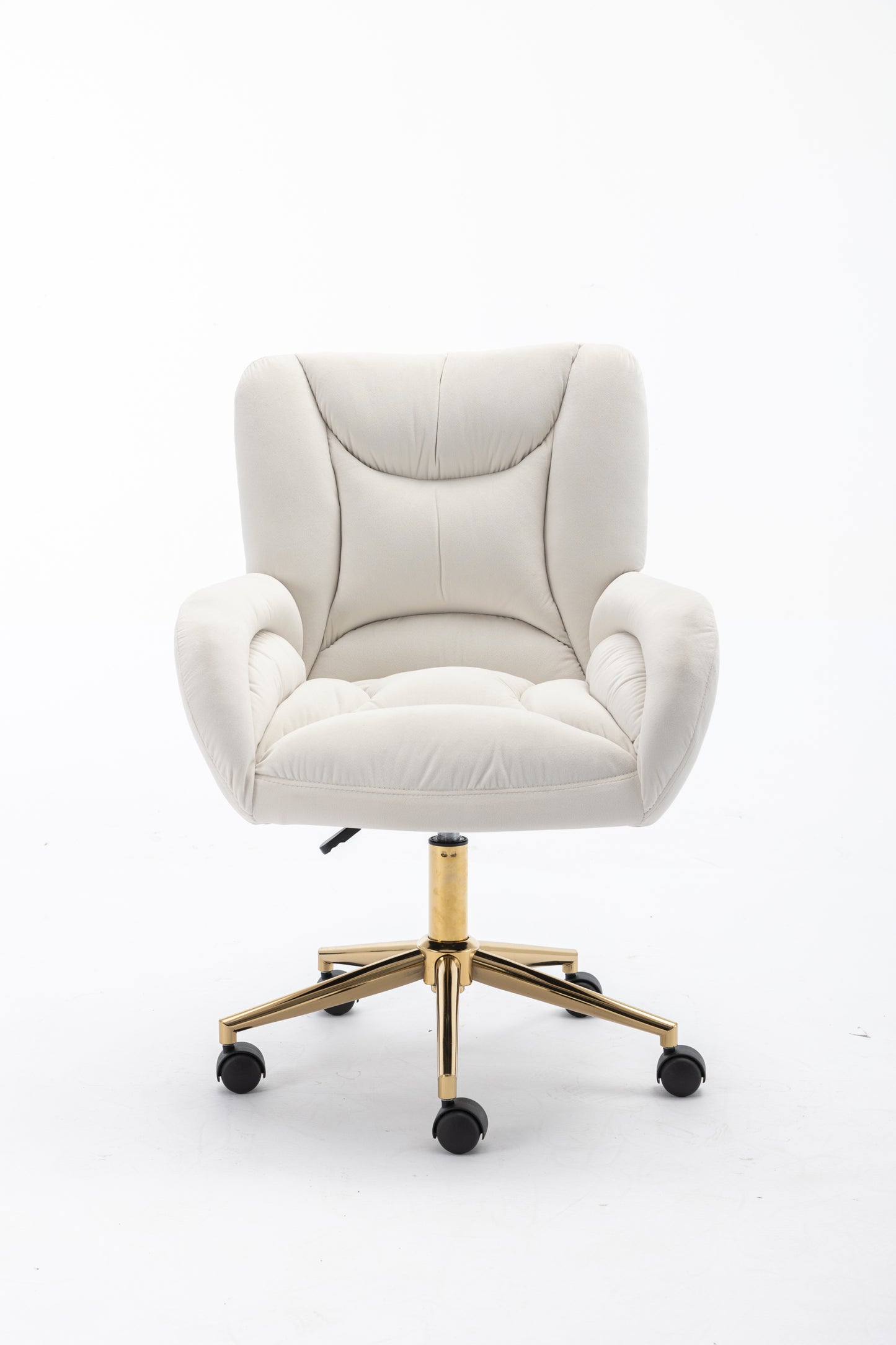 005-Velvet Fabric 360 Swivel Home Office Chair With Gold Metal Base And Universal Wheels,Ivory