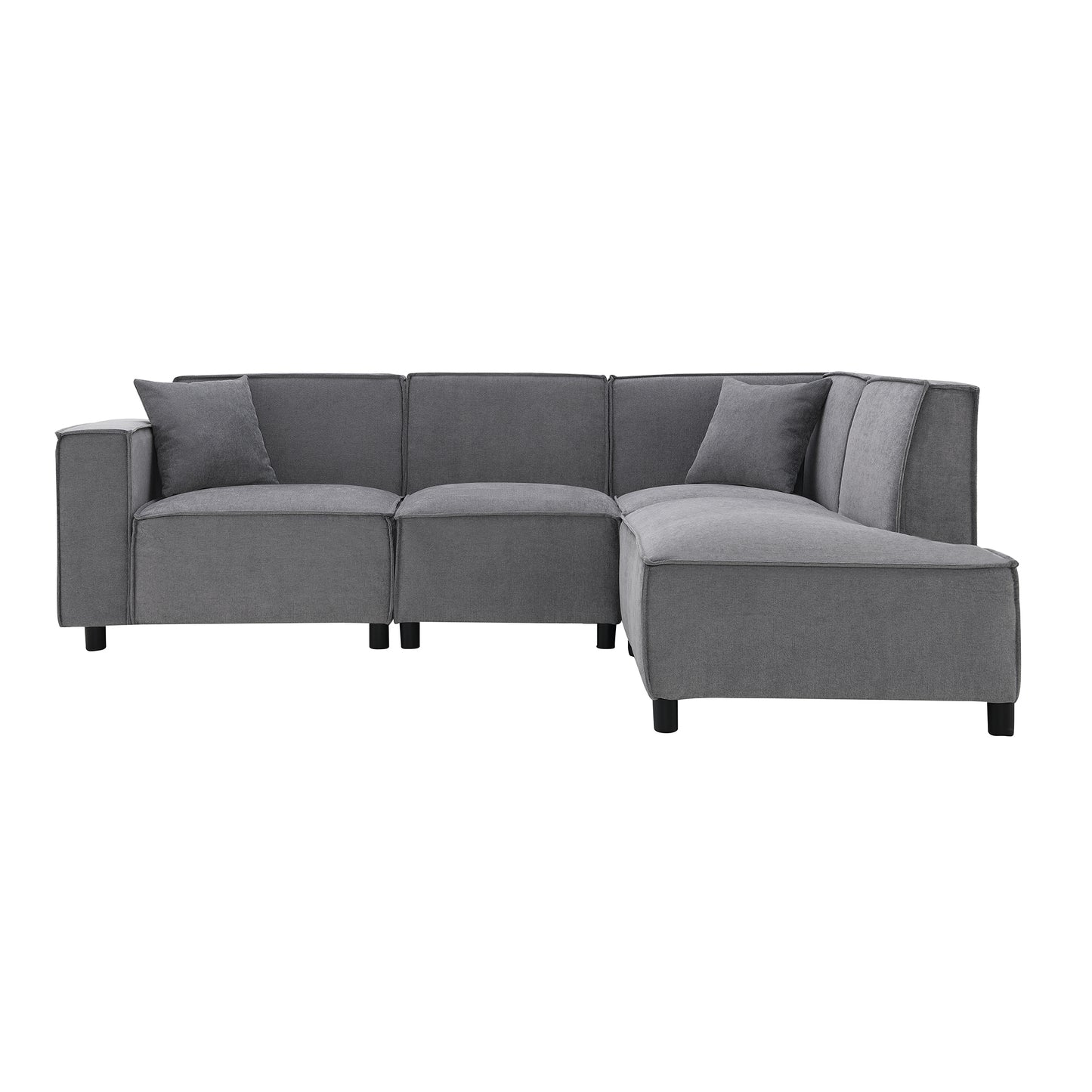 97*74" Modern Minimalist Style Sectional Sofa,L-shaped Couch Set with 2 Free pillows,5-seat Chenille Fabric Couch with Chaise Lounge for Living Room, Apartment, Office,2 Colors