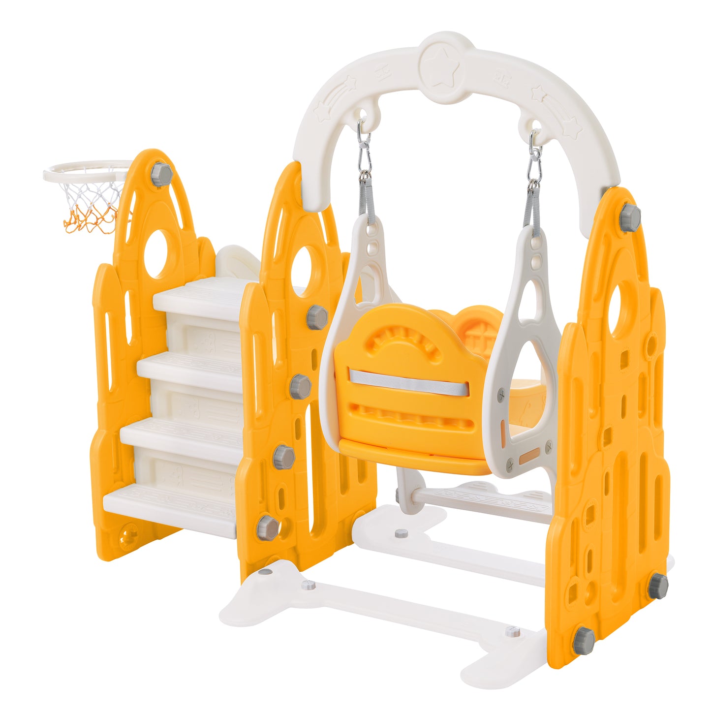 4 in 1 Toddler Playground Climber Slide and Swing Set with Basketball Hoop