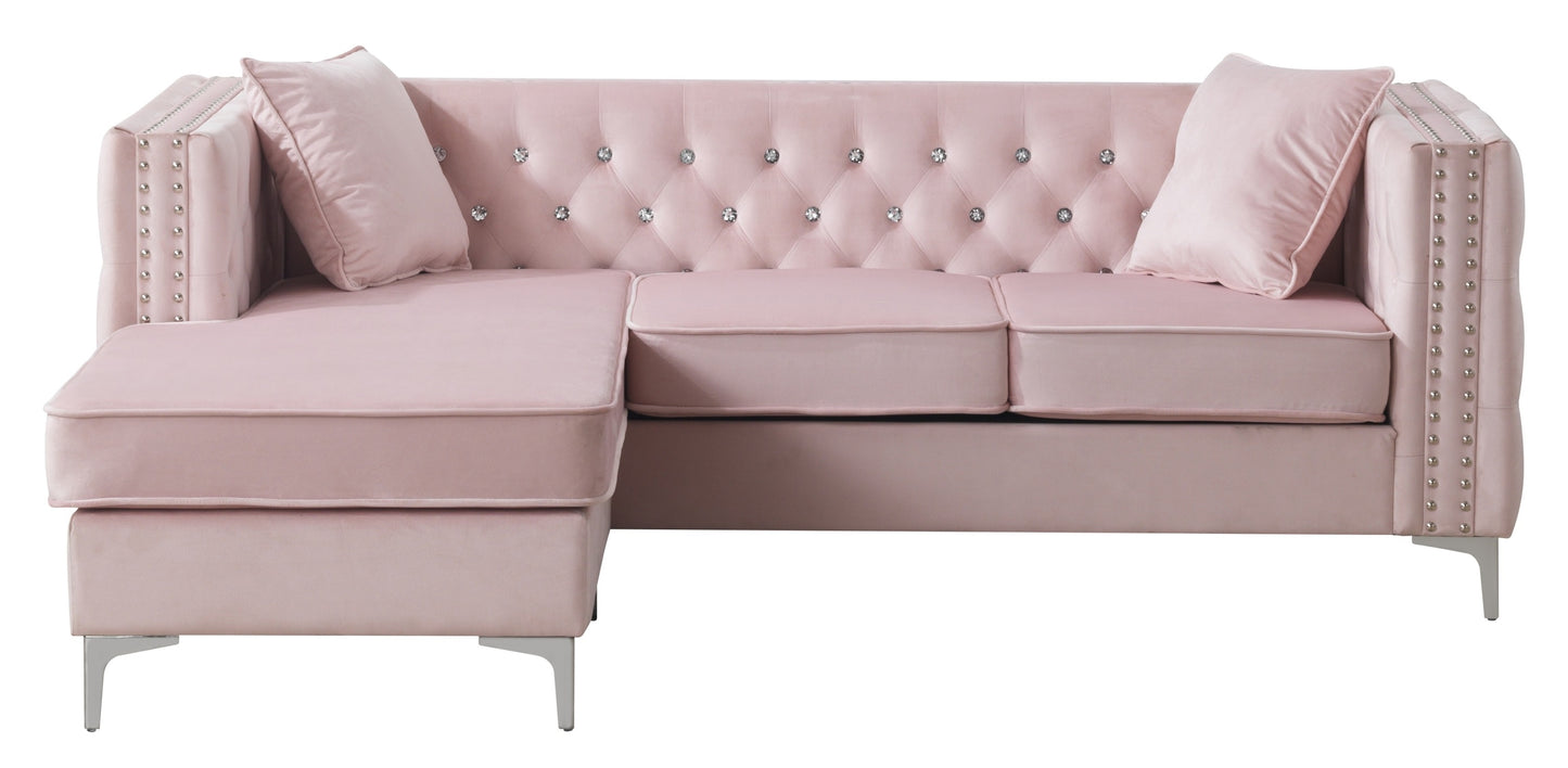 Luxurious Pink Velvet Sofa Chaise with Glamorous Design by Glory Furniture