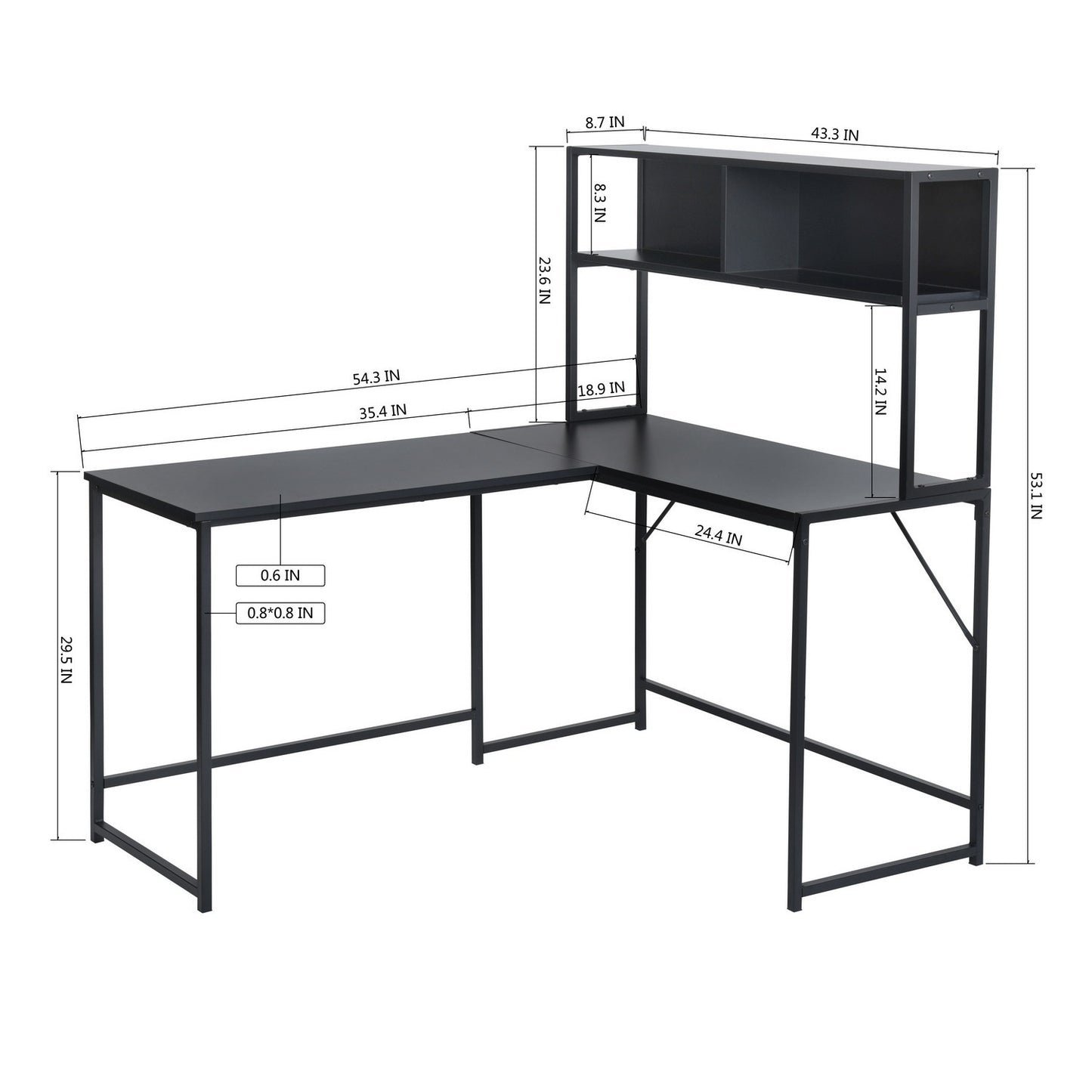 Spacious Industrial L-Shaped Desk with Hutch and Storage Shelves for Gaming