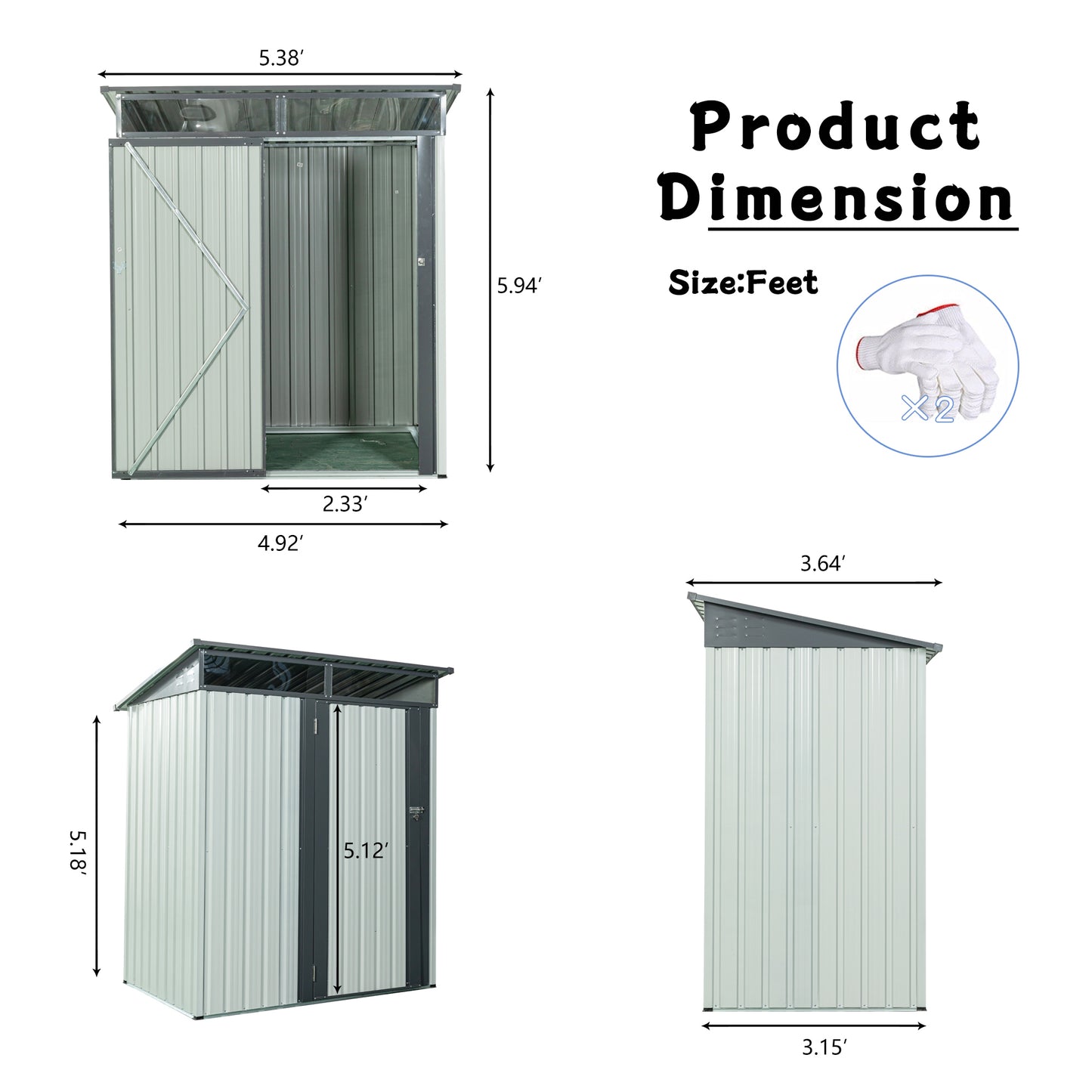 TC53W 5ft x 3ft Outdoor Metal Storage Shed Transparent plate white