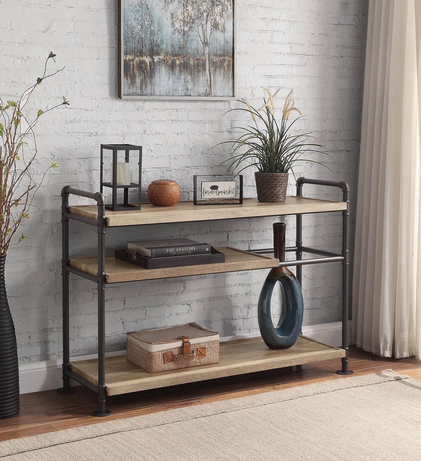 Brantley Bookshelf w/3 Shelves in Oak & Sandy Black Finish AC00756