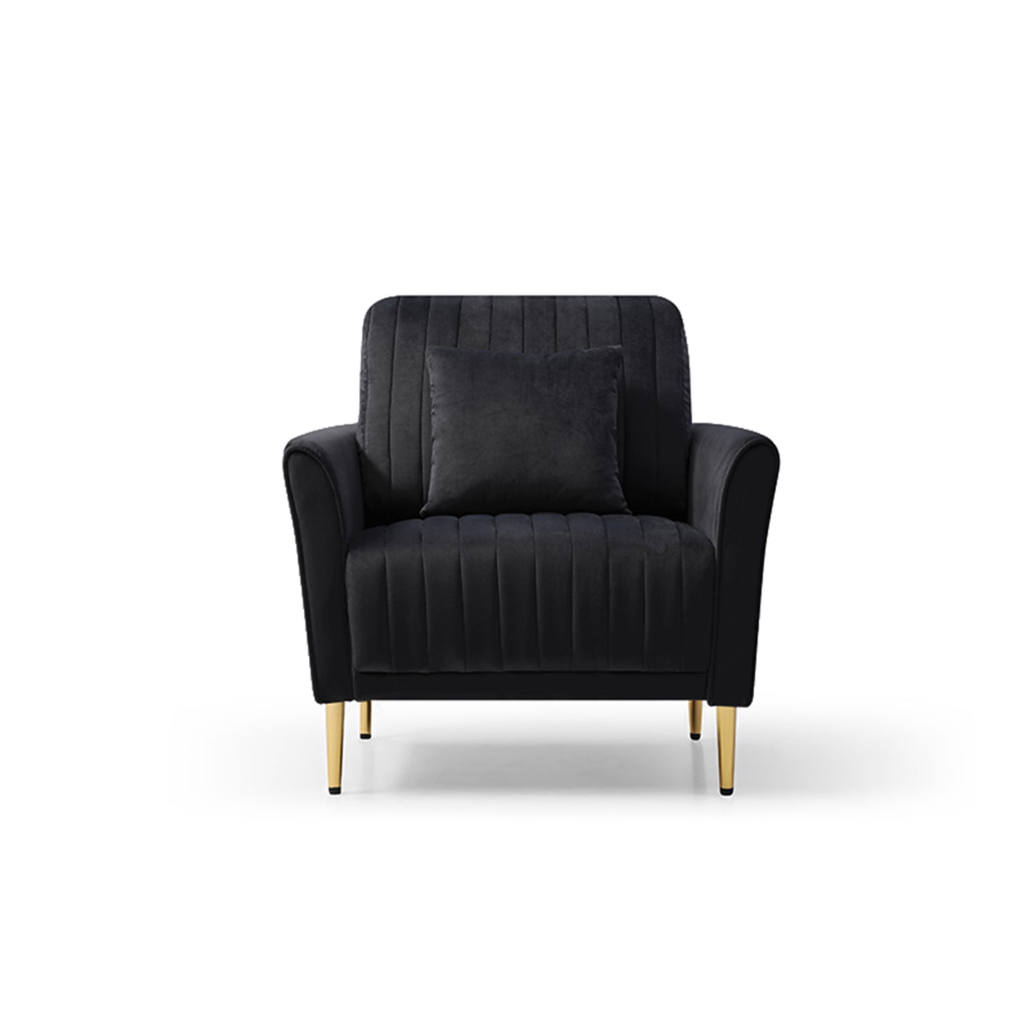 Modern Black Velvet Accent Chair Upholstered Living Room Arm Chairs Comfy Single Sofa Chair