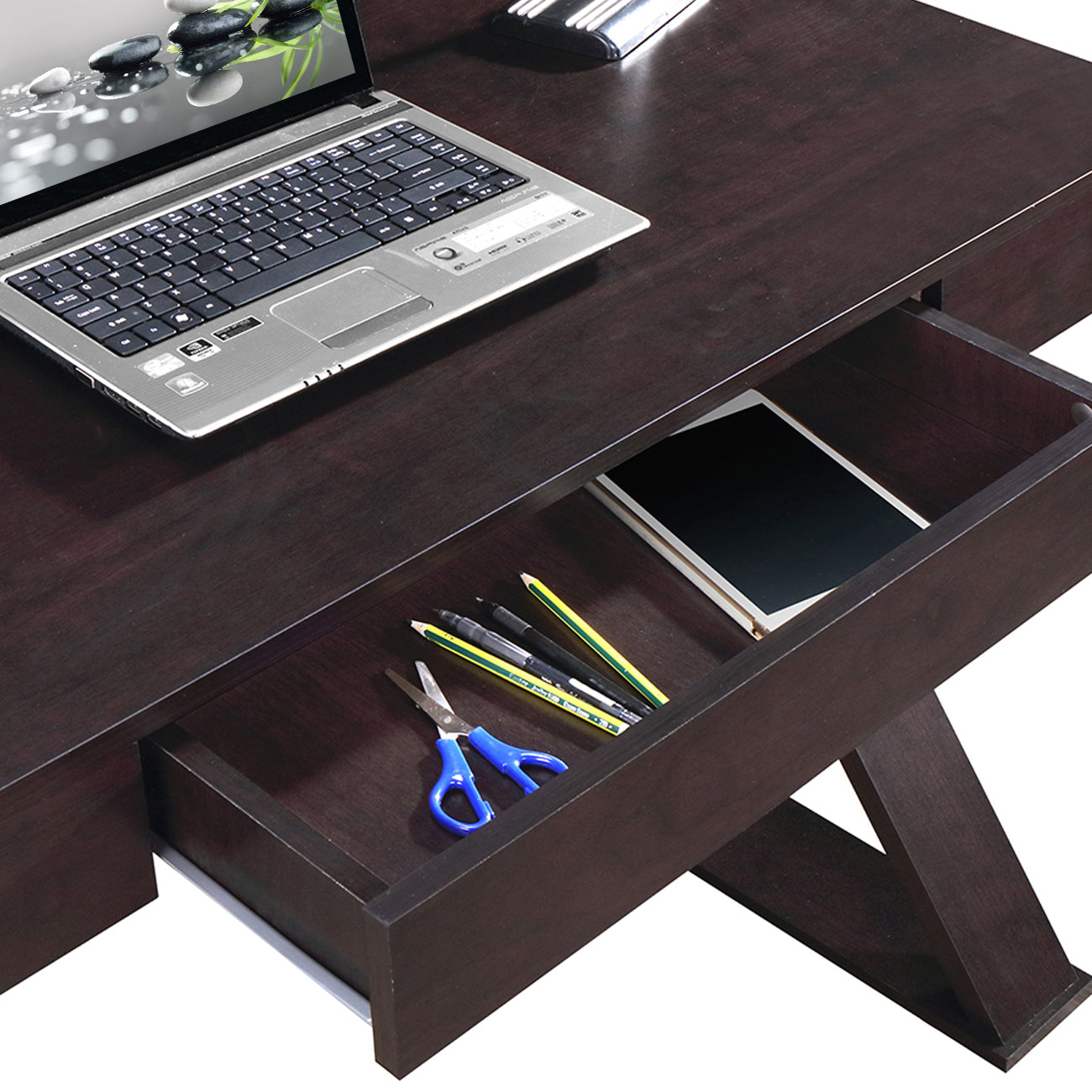 Chic Espresso Work Desk with Storage Drawer