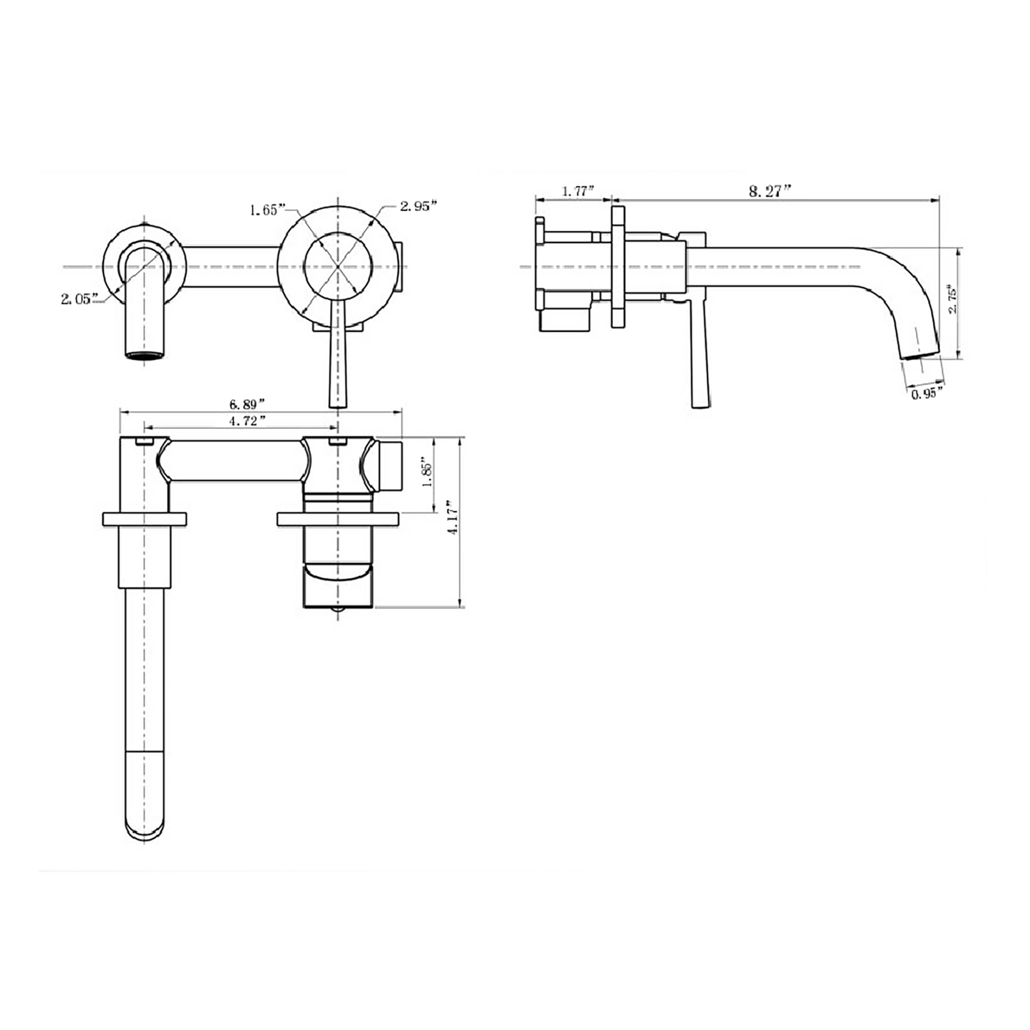 Sleek Matte Black Brass Wall Mounted Bathroom Faucet