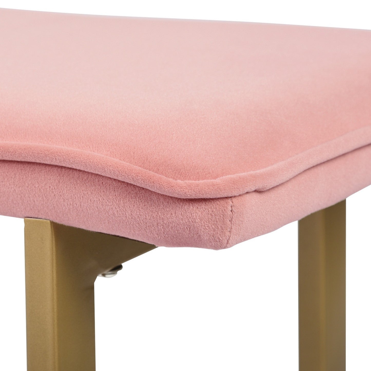 Set of 1 Upholstered Velvet Bench 44.5" W x 15" D x 18.5" H,Golden Powder Coating Legs  - PINK