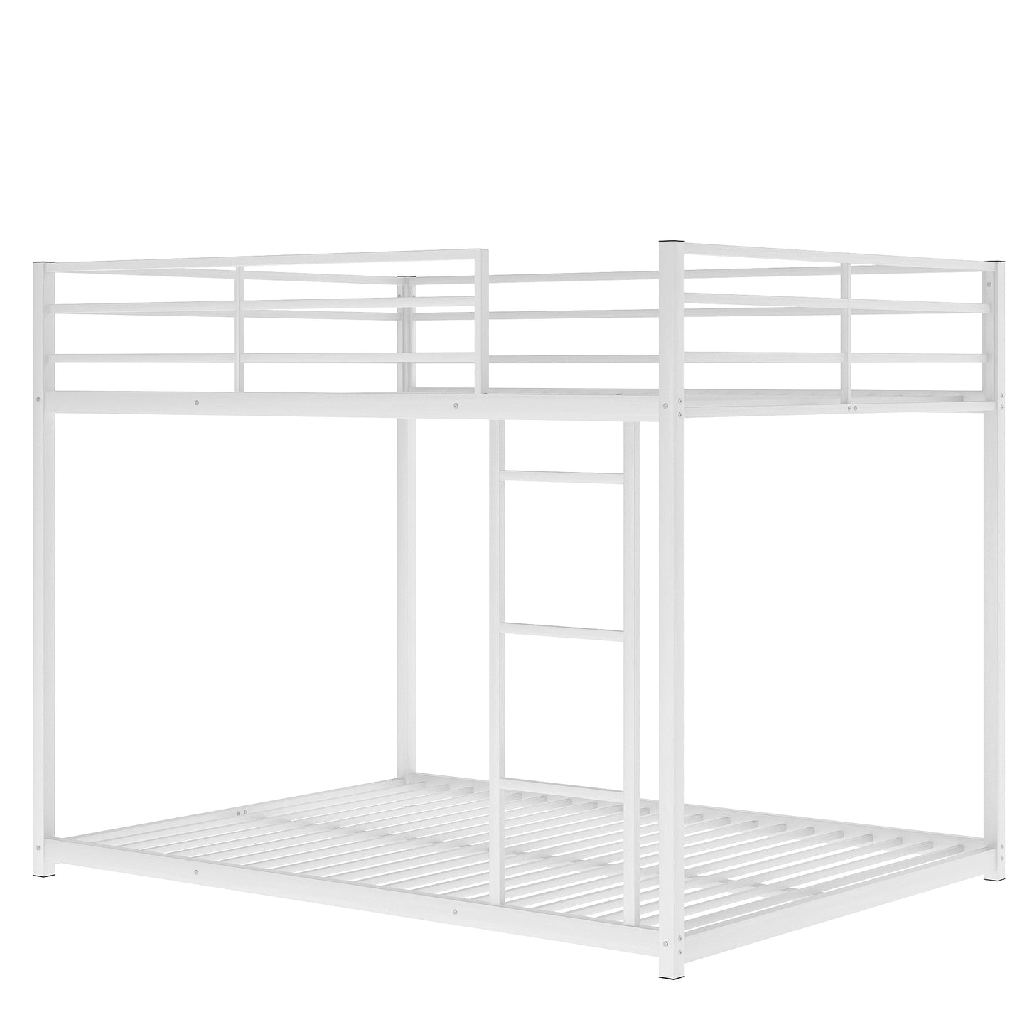 White Metal Full over Full Bunk Bed with Low Design and Ladder