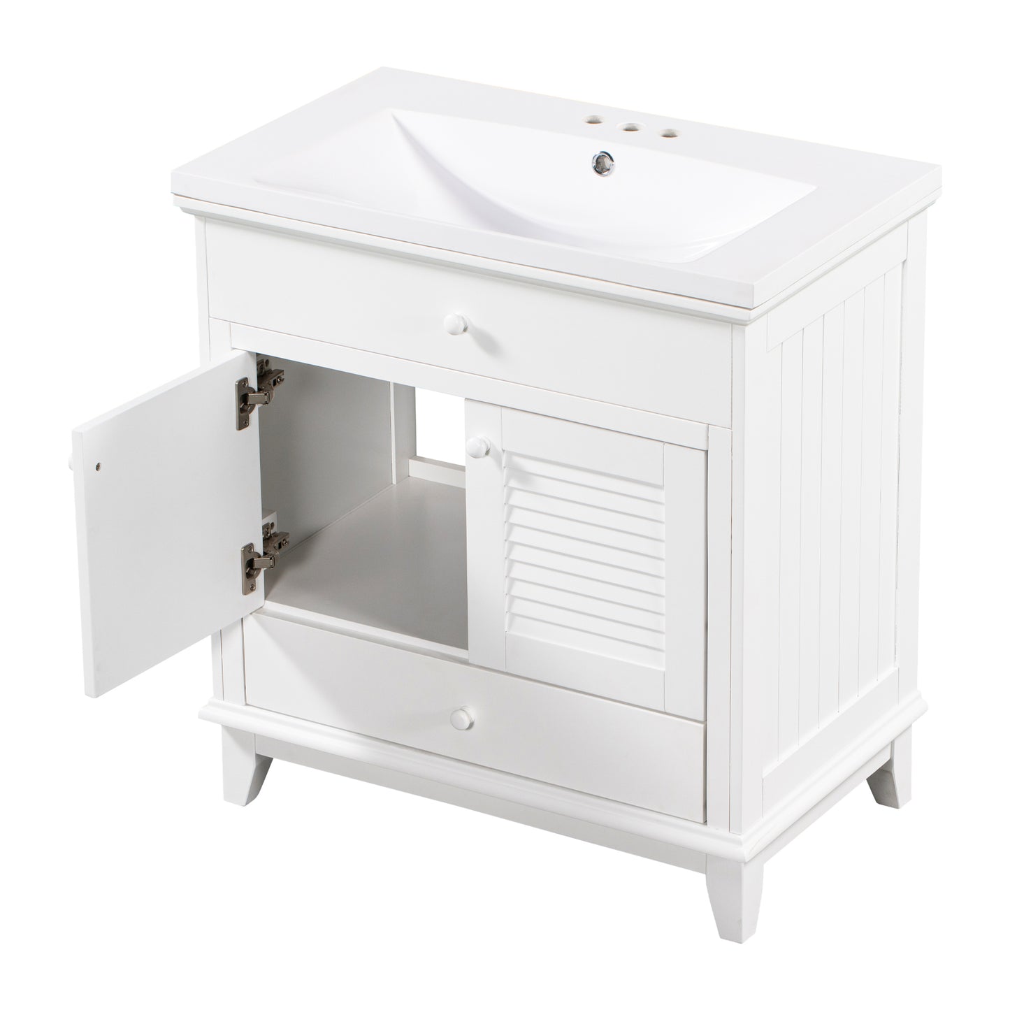 30" Bathroom Vanity with Sink, Bathroom Cabinet with Two Doors and One Drawer, White