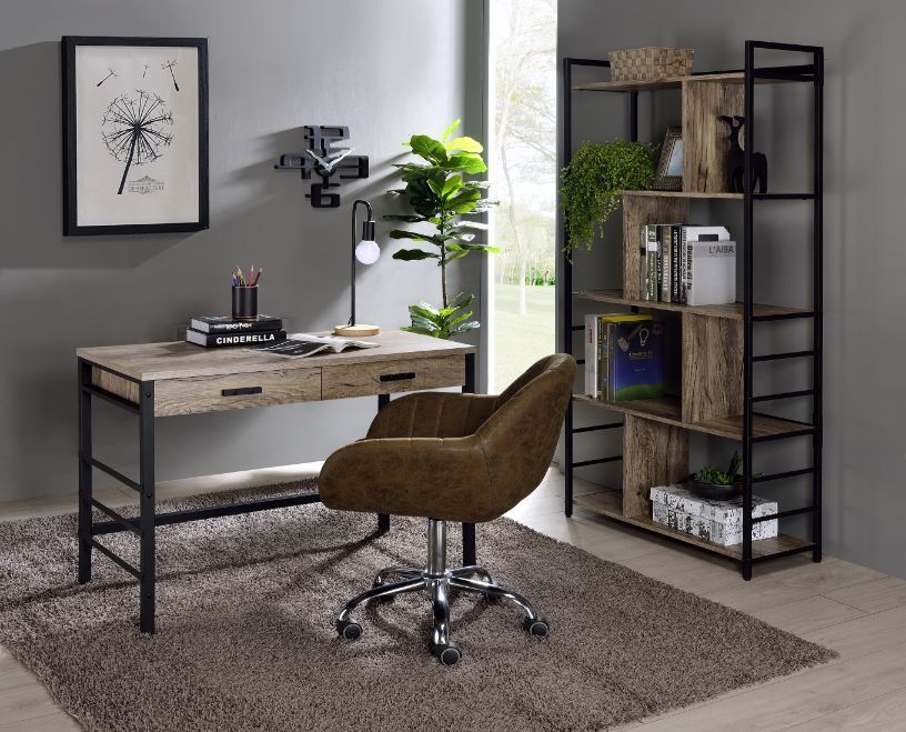 Rustic Industrial Writing Desk with USB Port and Storage Drawers