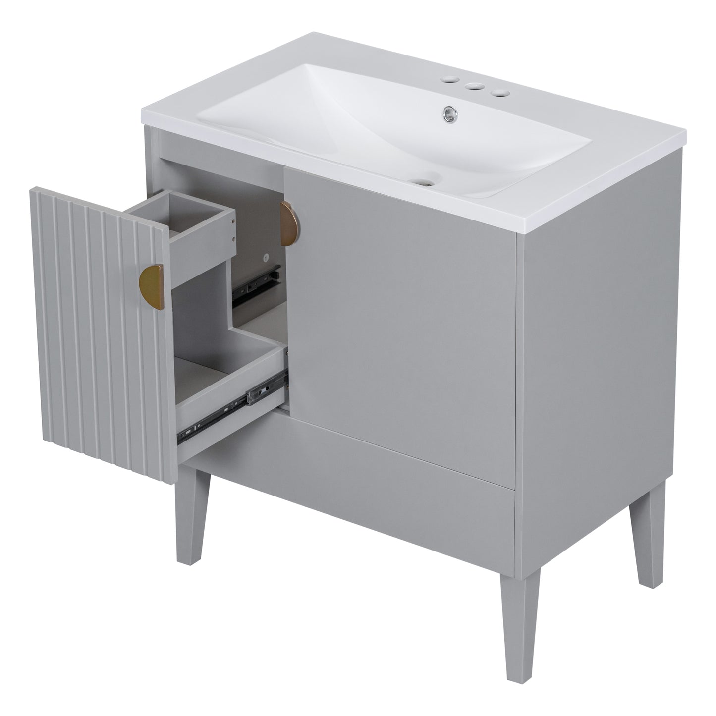 30" Bathroom Vanity with Sink Combo, Bathroom Cabinet with Door and Drawers, Solid Frame and MDF Board, Grey