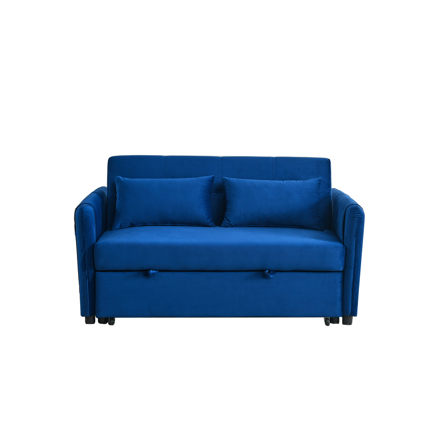 Convertible Sofa Bed, 3-in-1 Versatile Velvet Double Sofa with Pullout Bed, Seat with Adjustable Backrest, Lumbar Pillows, and Living Room Side Pockets, 54 Inch, Blue