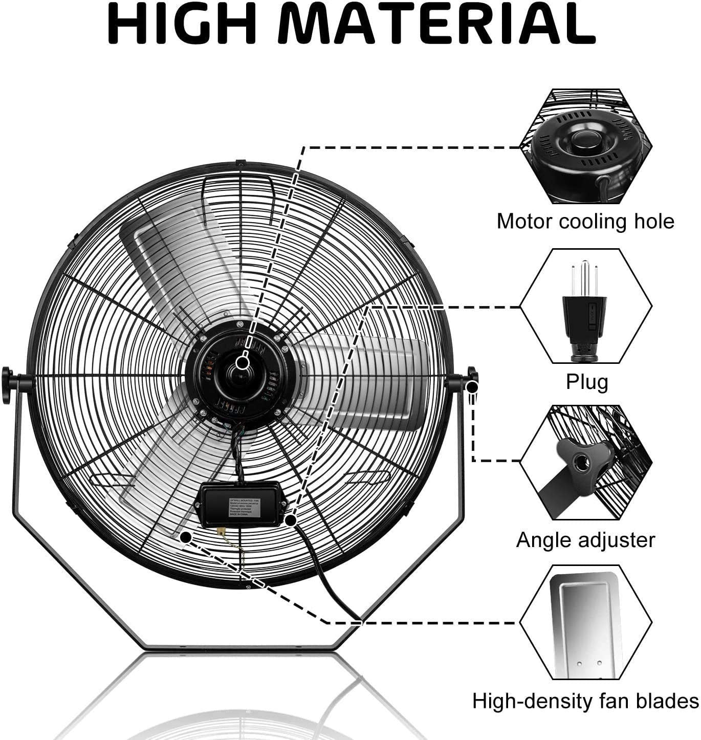 2Pack 24 Inch Industrial Wall Mount Fan, 3 Speed Commercial Ventilation Metal Fan for Warehouse, Greenhouse, Workshop, Patio, Factory and Basement - High Velocity