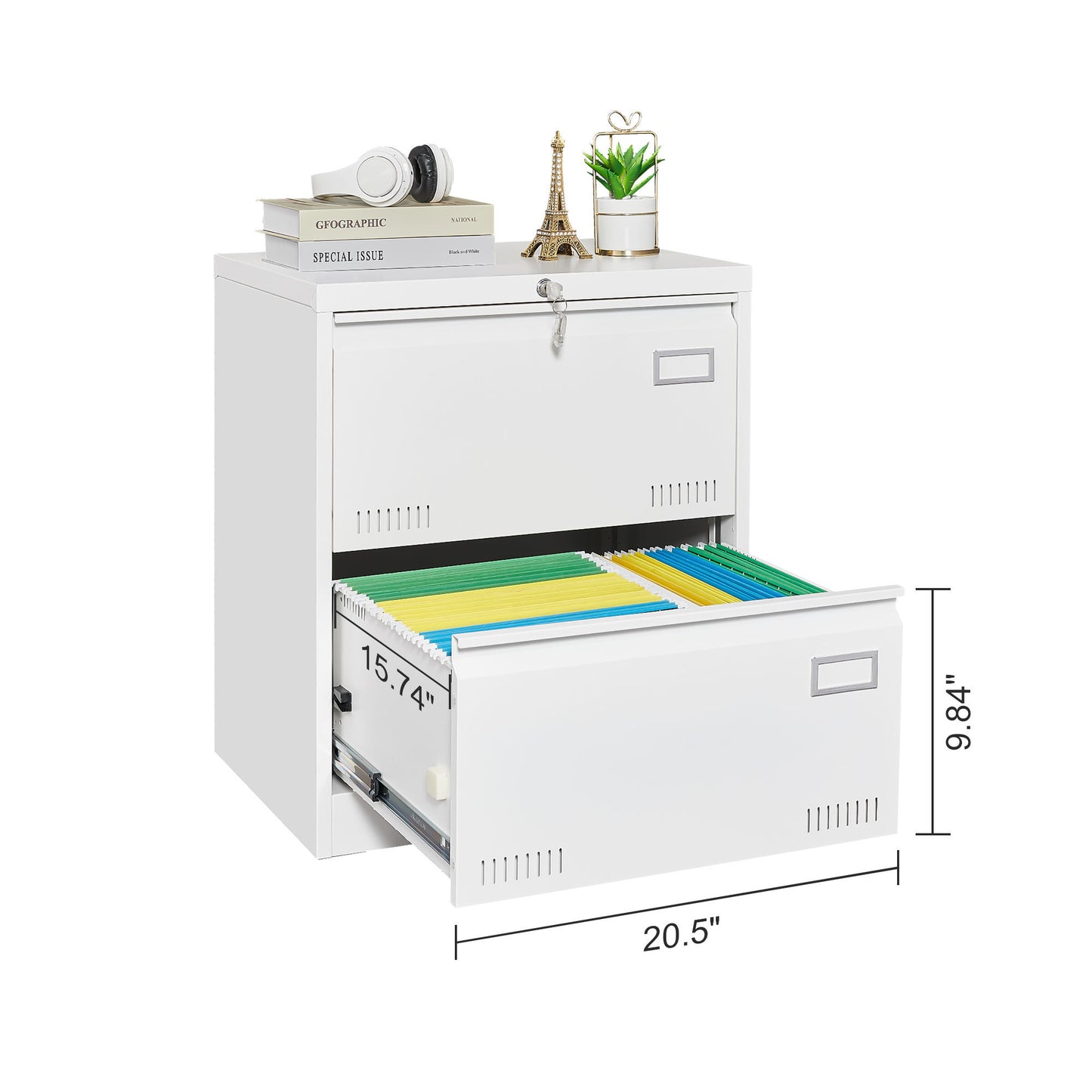 Locking Metal Lateral File Cabinet with 2 Drawers for Home Office