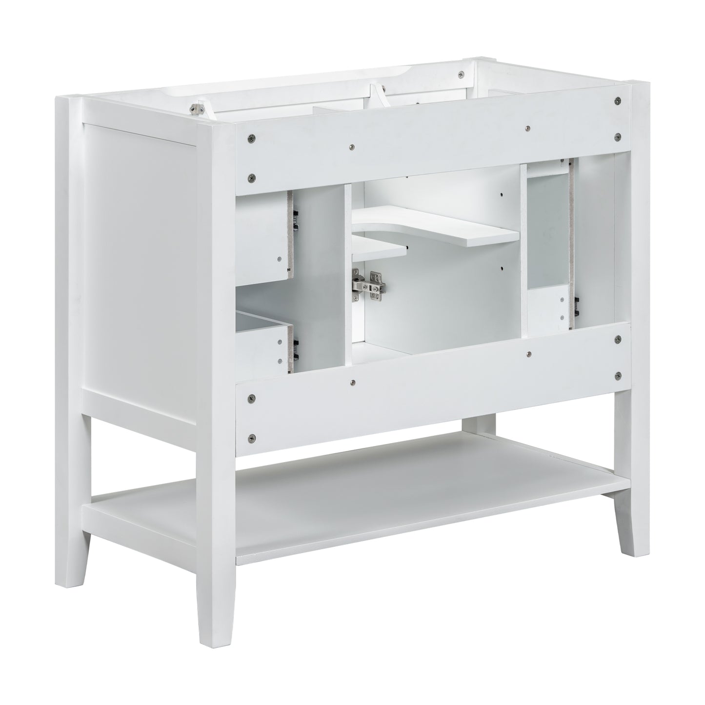 36" Bathroom Vanity without Sink, Cabinet Base Only, One Cabinet and three Drawers, White