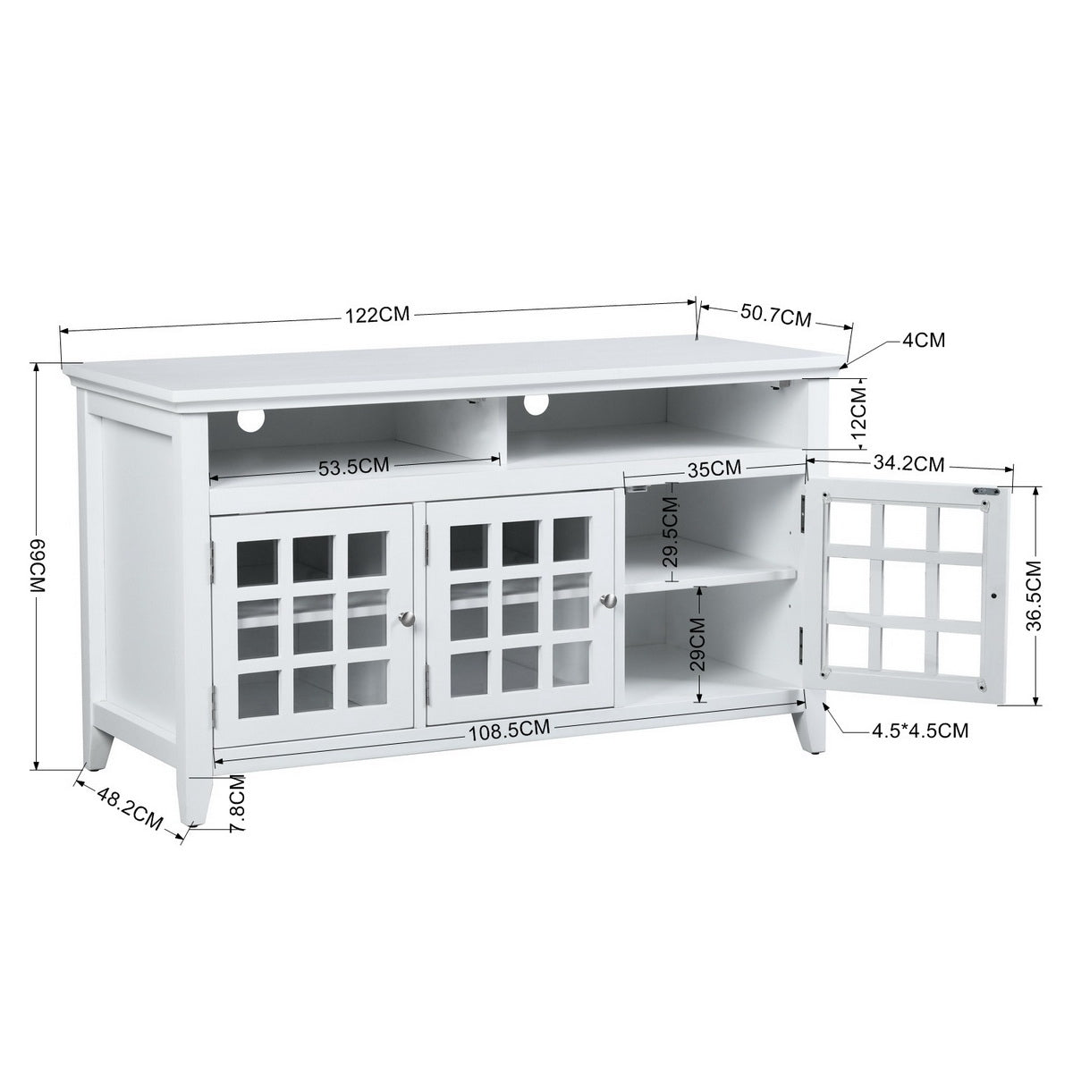 White Coastal TV Stand with 3-Door Cabinet