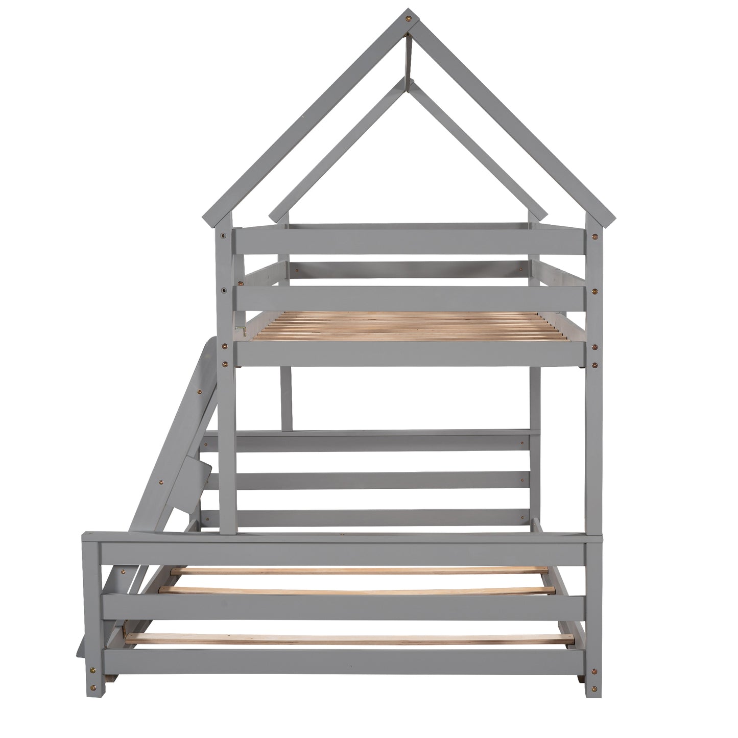 Gray Twin over Full House Bunk Bed with Loft Ladder