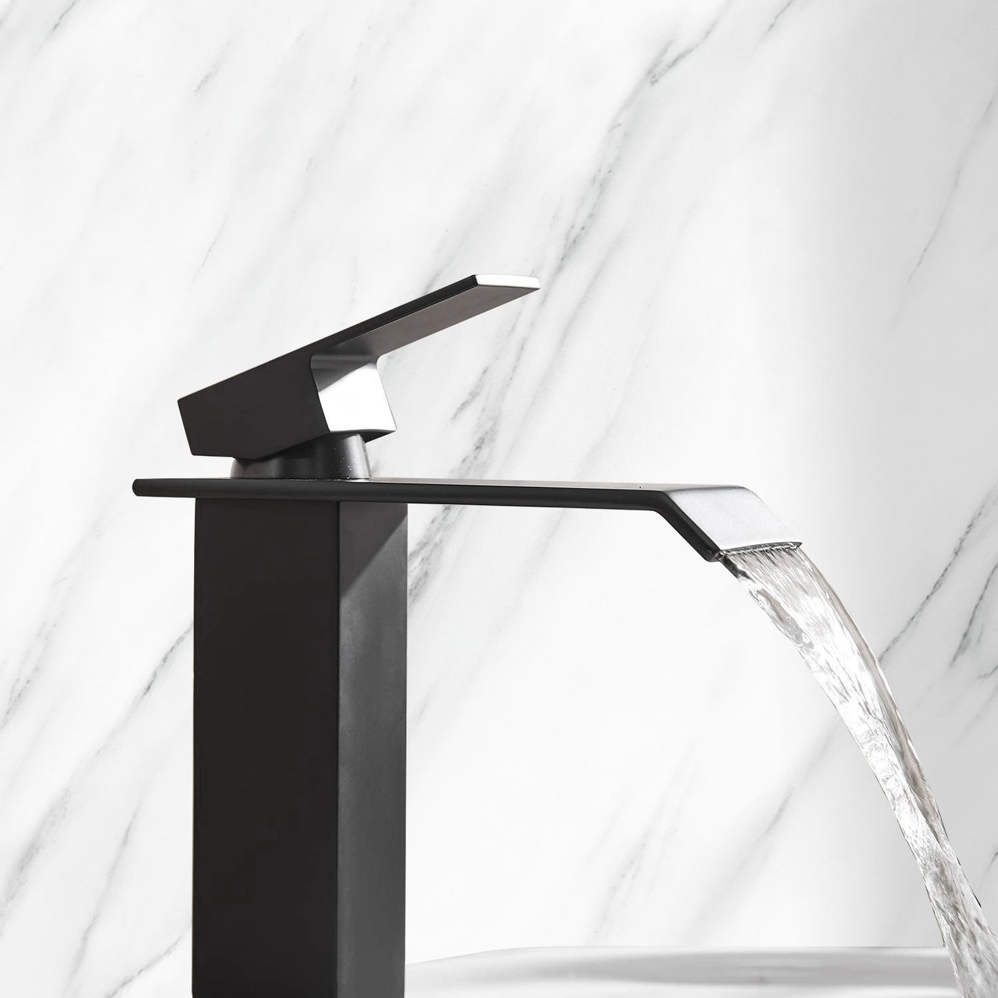 Single Handle Waterfall Spout Matte Black Bathroom Faucet