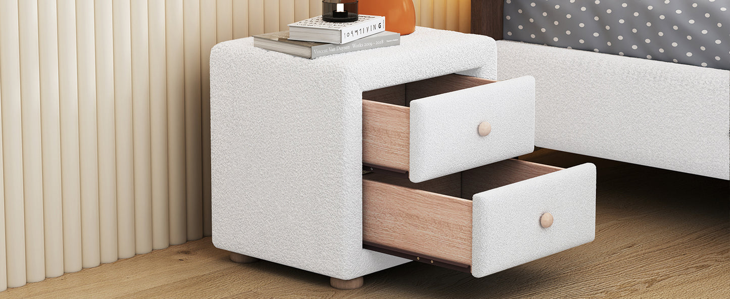 Teddy Fleece Nightstand with 2 Drawers, White