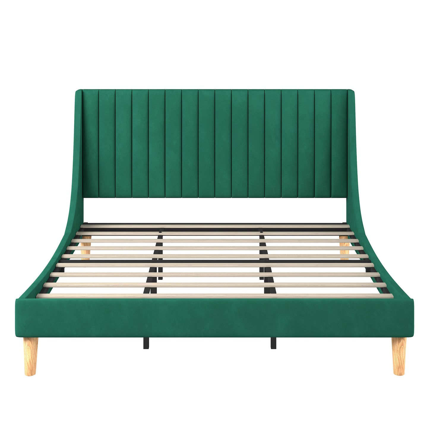 Molblly King Size Bed Frame with Upholstered Headboard, Strong Frame, and Wooden Slats Support, Non-Slip, and Noise-Free, No Box Spring Needed, Easy Assembly, Green