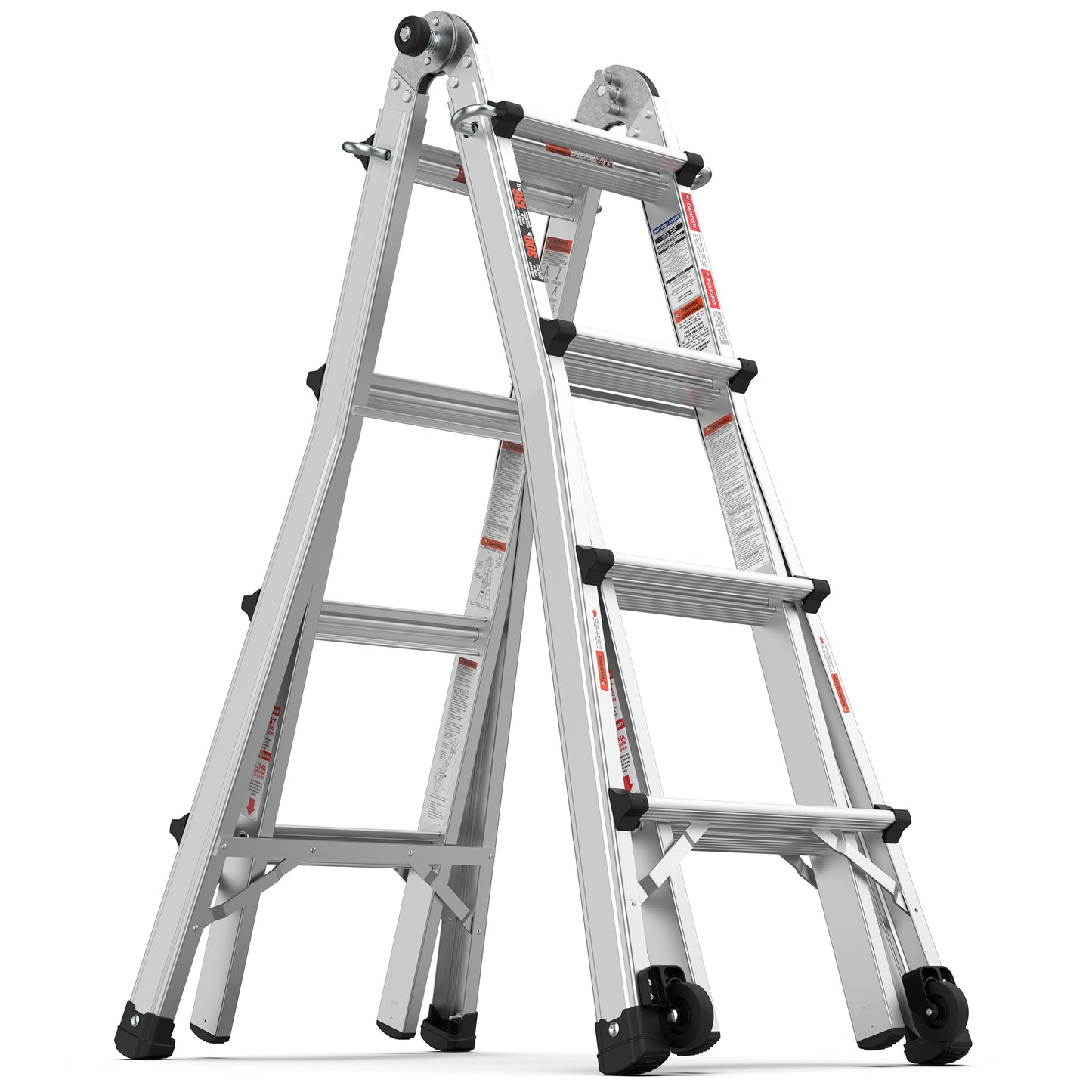 Aluminum Multi-Position Ladder with Wheels, 300 lbs Weight Rating, 17 FT