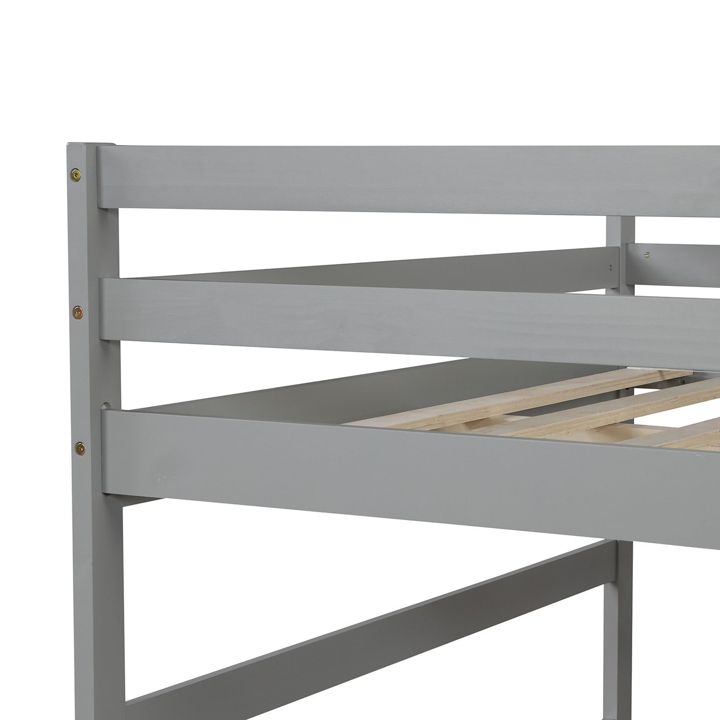 Stairway Full-Over-Full Bunk Bed with Twin Size Trundle and Drawer in Gray