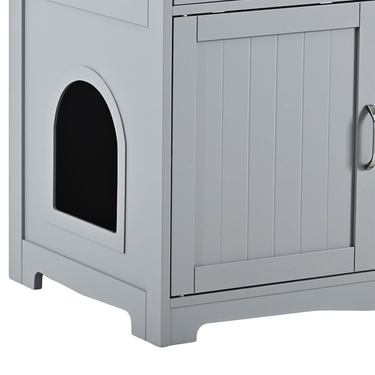 Litter Box Enclosure, Cat Litter Box Furniture with Hidden Plug, 2 Doors,Indoor Cat Washroom Storage Bench Side Table Cat House, Large Wooden Enclused Litter Box House, Grey