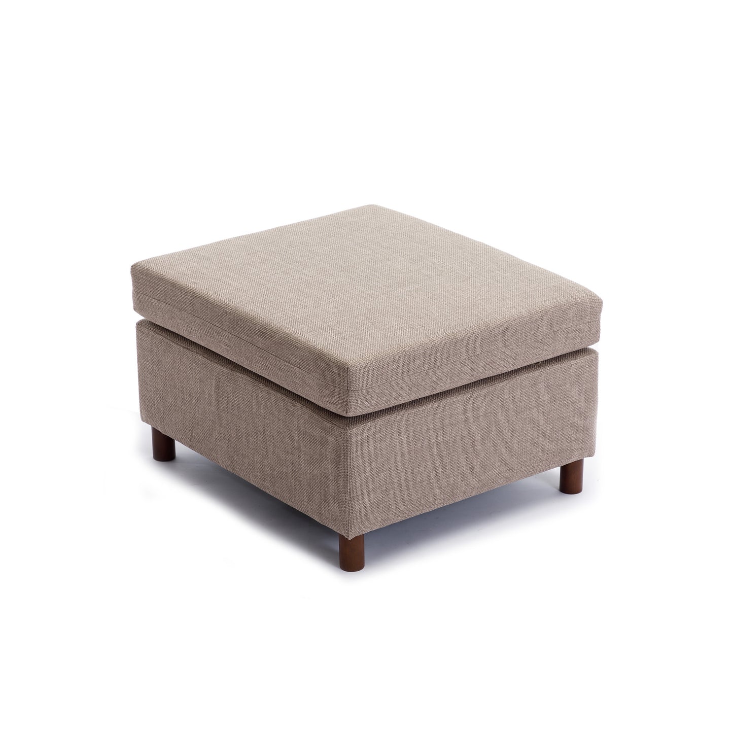 4 Seat Sectional Sofa with Ottoman, Brown Linen, Sturdy Wood Frame, High-Density Sponge Padding