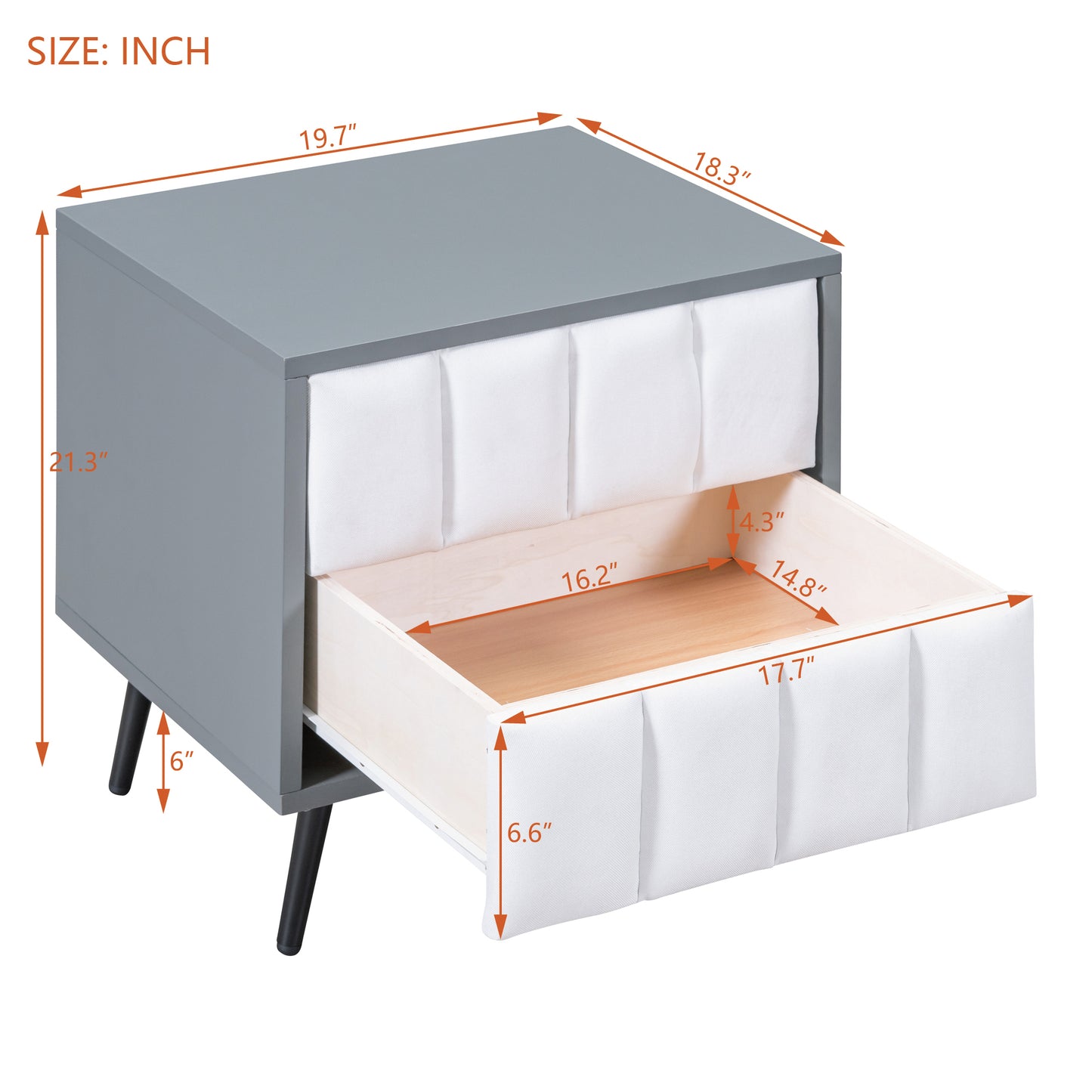 2-Drawer Nightstand for Bedroom, Mordern Wood+Linen Bedside Table with Classic Design,Gray+White