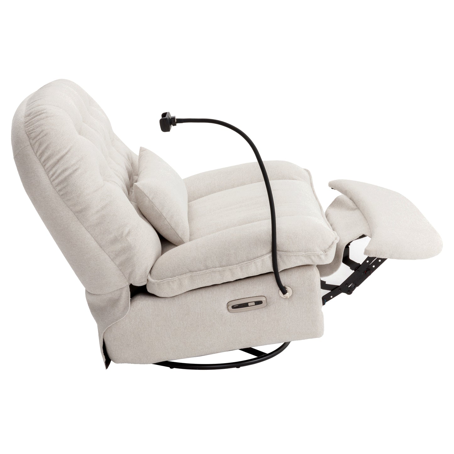 Smart Beige Power Recliner with Swivel, Voice Control, Bluetooth, USB Ports, Atmosphere Lamp, and Mobile Phone Holder