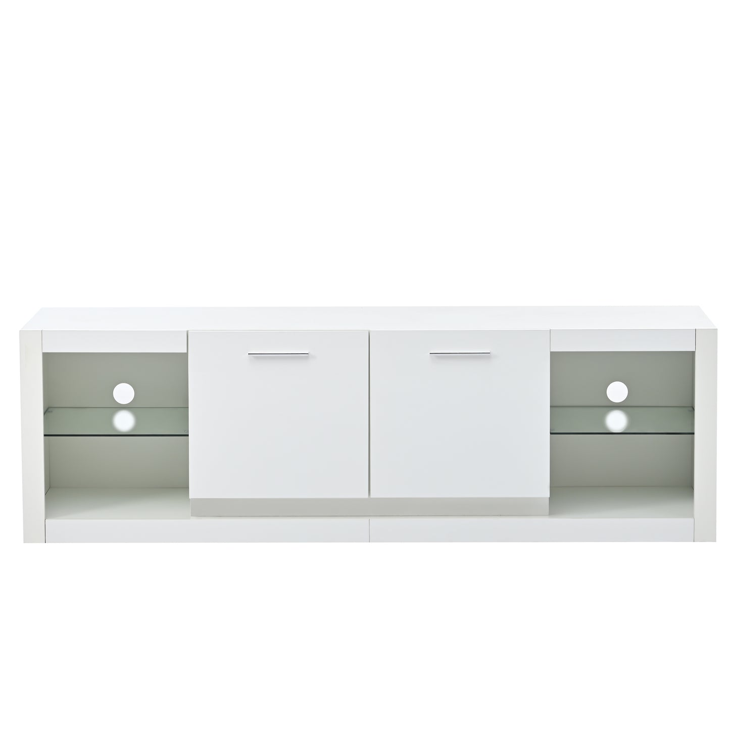 Glossy White TV Stand with LED Lights and Glass Shelves for TVs Up to 70'' - Stylish Entertainment Center