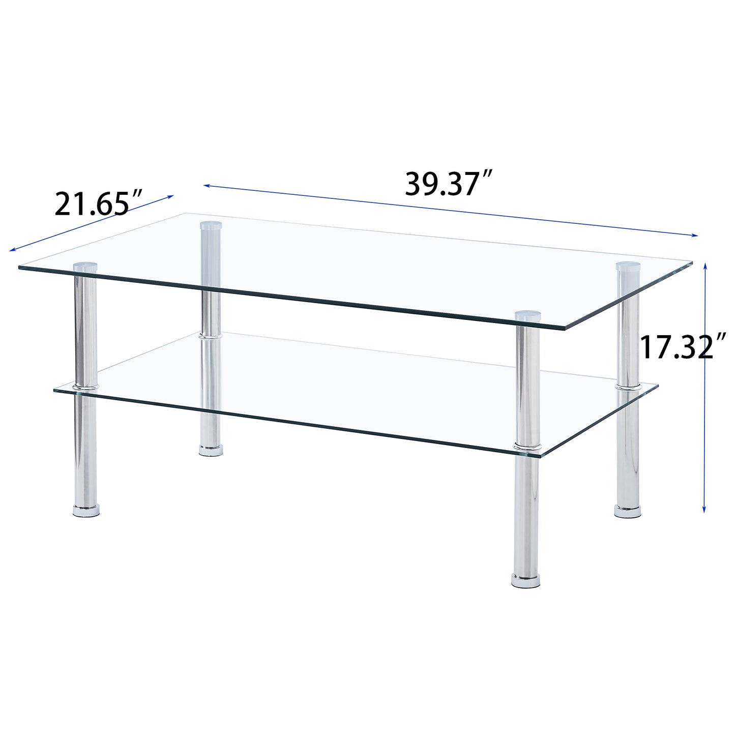 2-Tier Glass Coffee Table with Storage Shelves for Modern Living Room