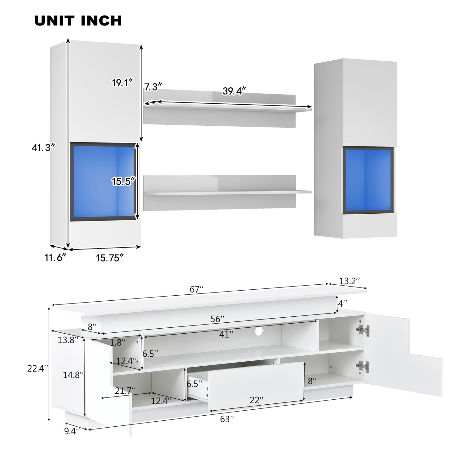 Versatile 5-Piece LED Floating TV Stand Set for 75+ Inch TVs