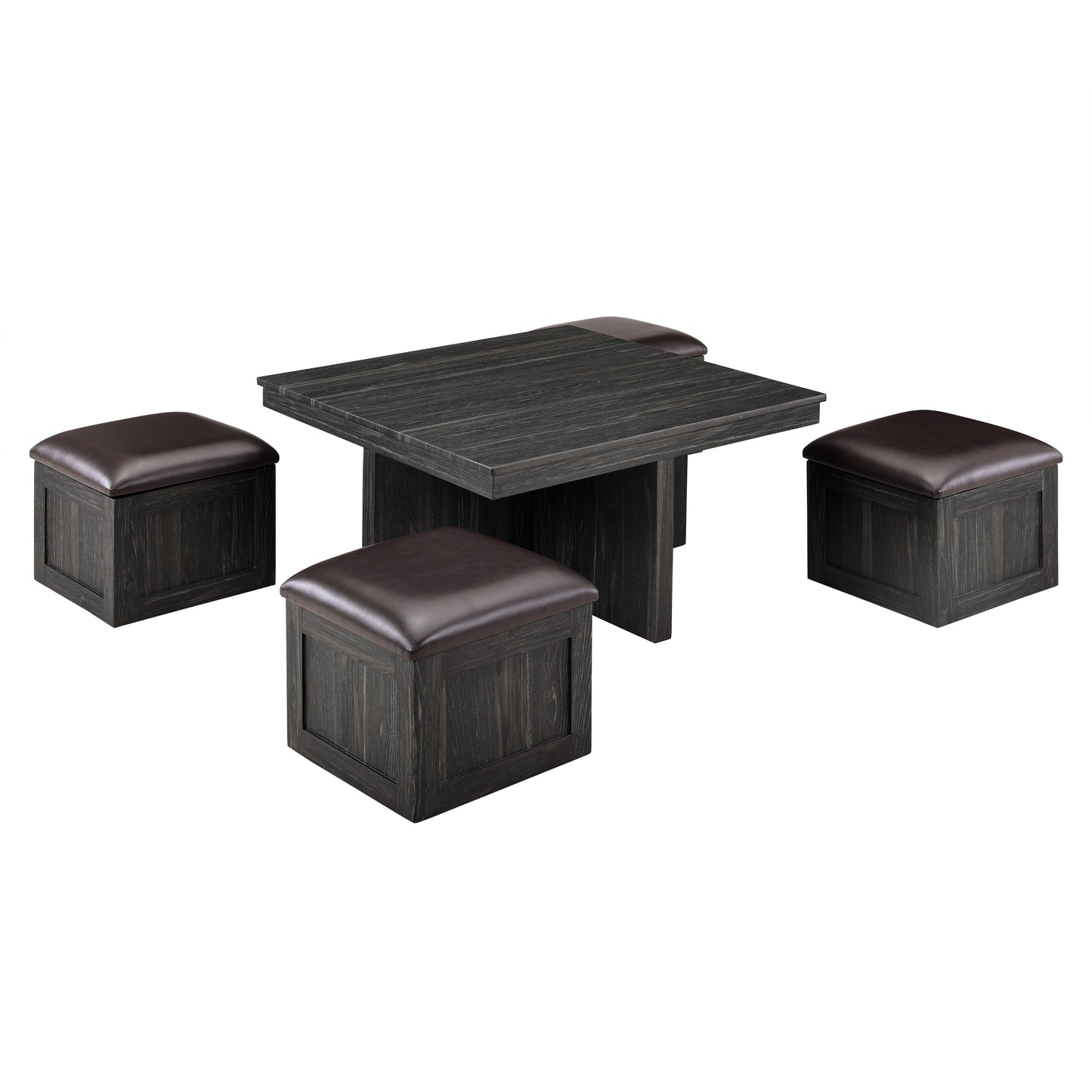 Versatile Coffee Table Set with 4 Storage Stools and Space-Saving Design