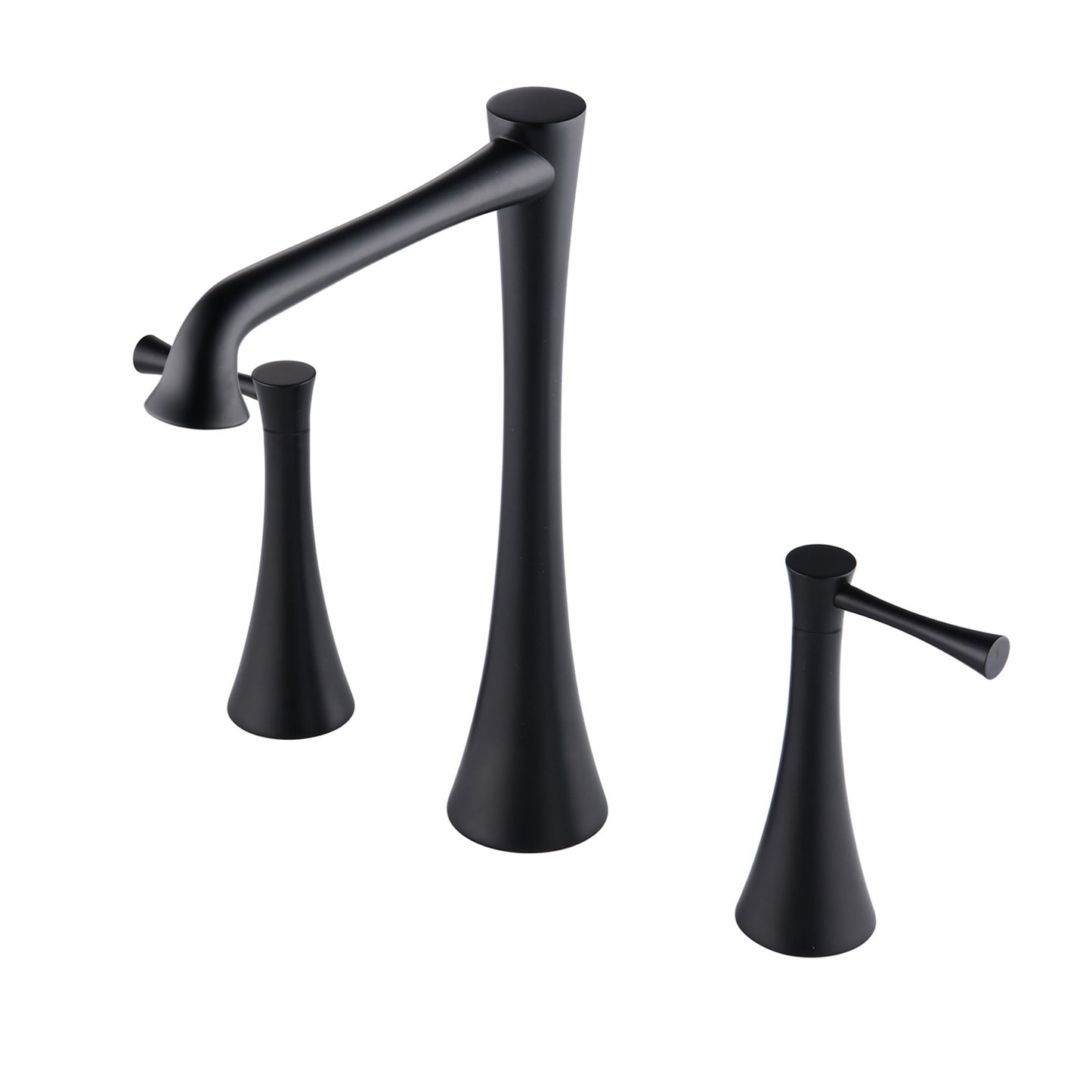 Matte Black Bathroom Faucet with Widespread 2 Handles and Drain Assembly