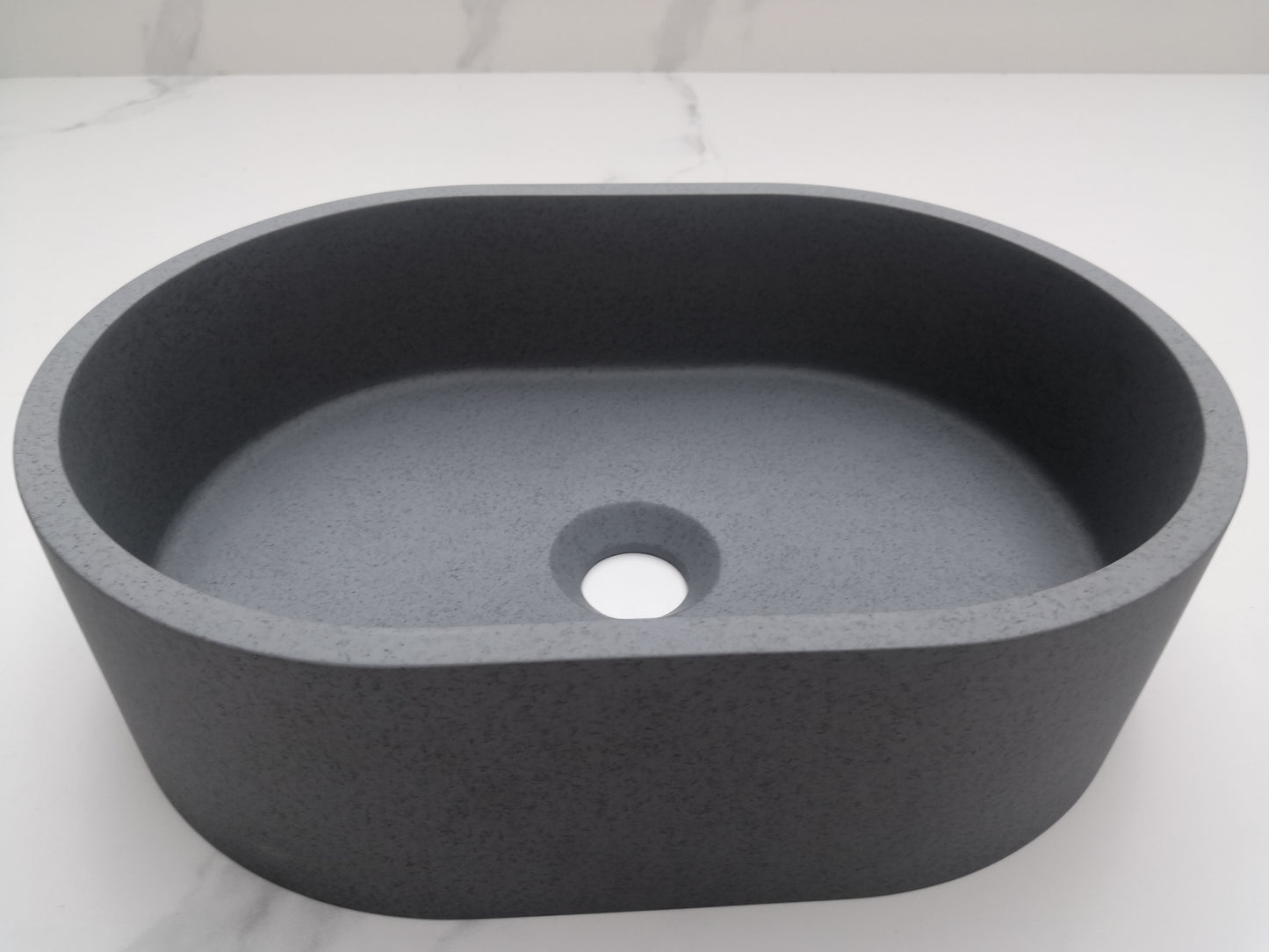 Double Oval Concrete Vessel Bathroom Sink Handmade Concreto Stone Basin Counter Freestanding  Bathroom Vessel  Sink in Grey without  Faucet and Drain