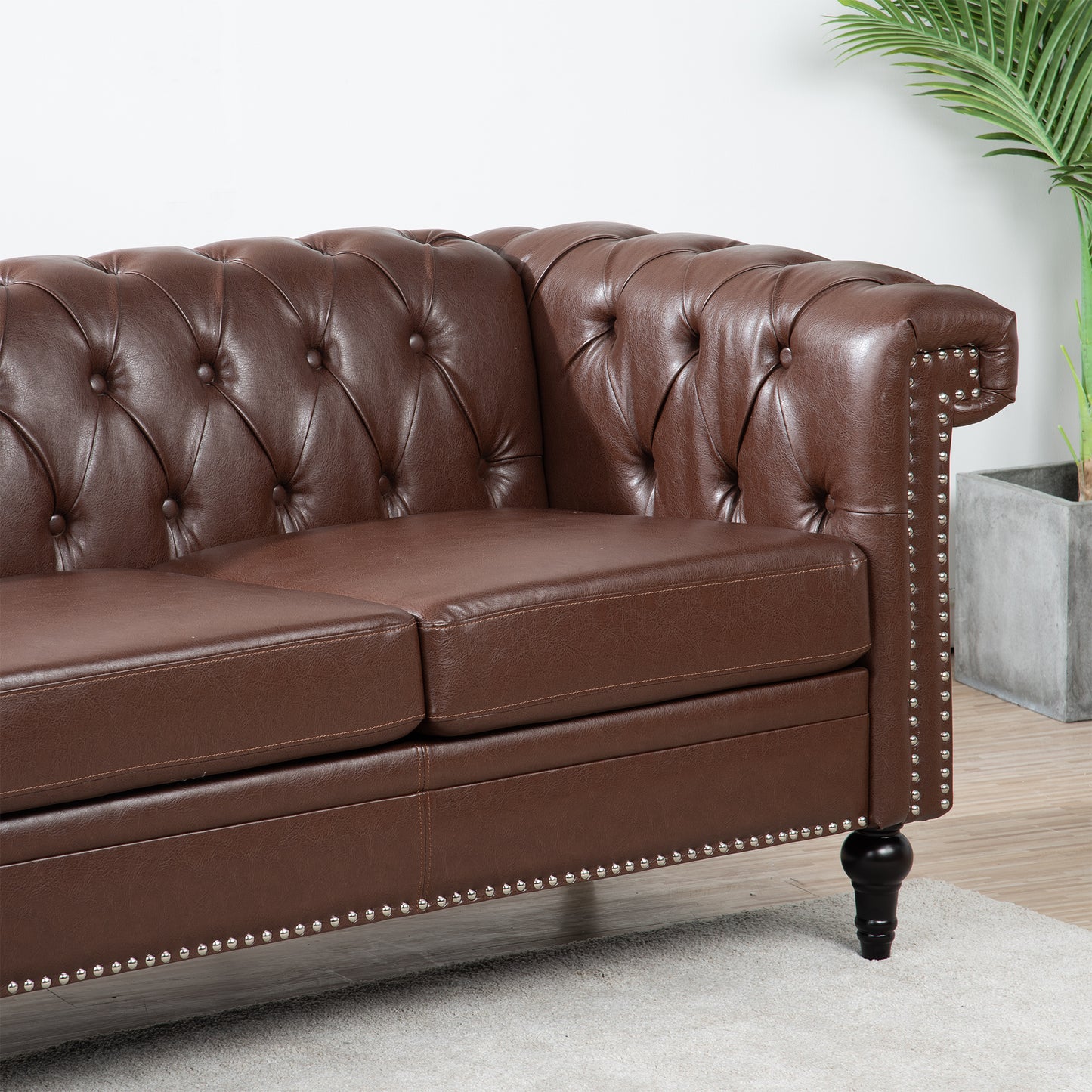 83.66 Traditional Square Arm 3-Seater Sofa with Removable Cushion for Comfort and Style