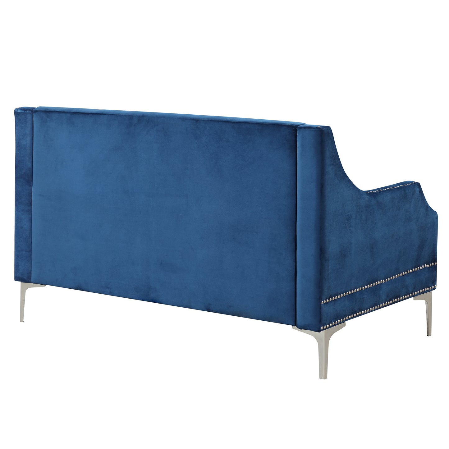 Button Tufted Back Blue Modern Sofa with Metal Legs and Plush Upholstery - 55.5