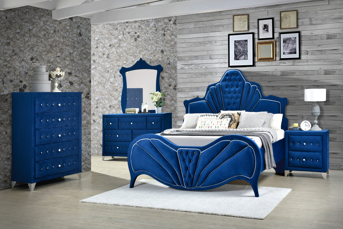 Dante Nightstand, Blue Velvet 24223