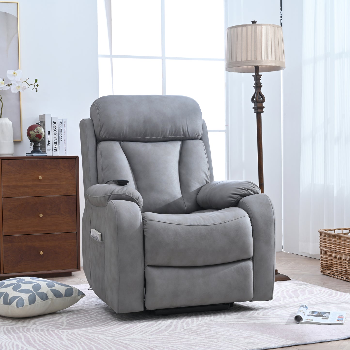 Elderly-Friendly Light Gray Electric Power Lift Recliner Chair