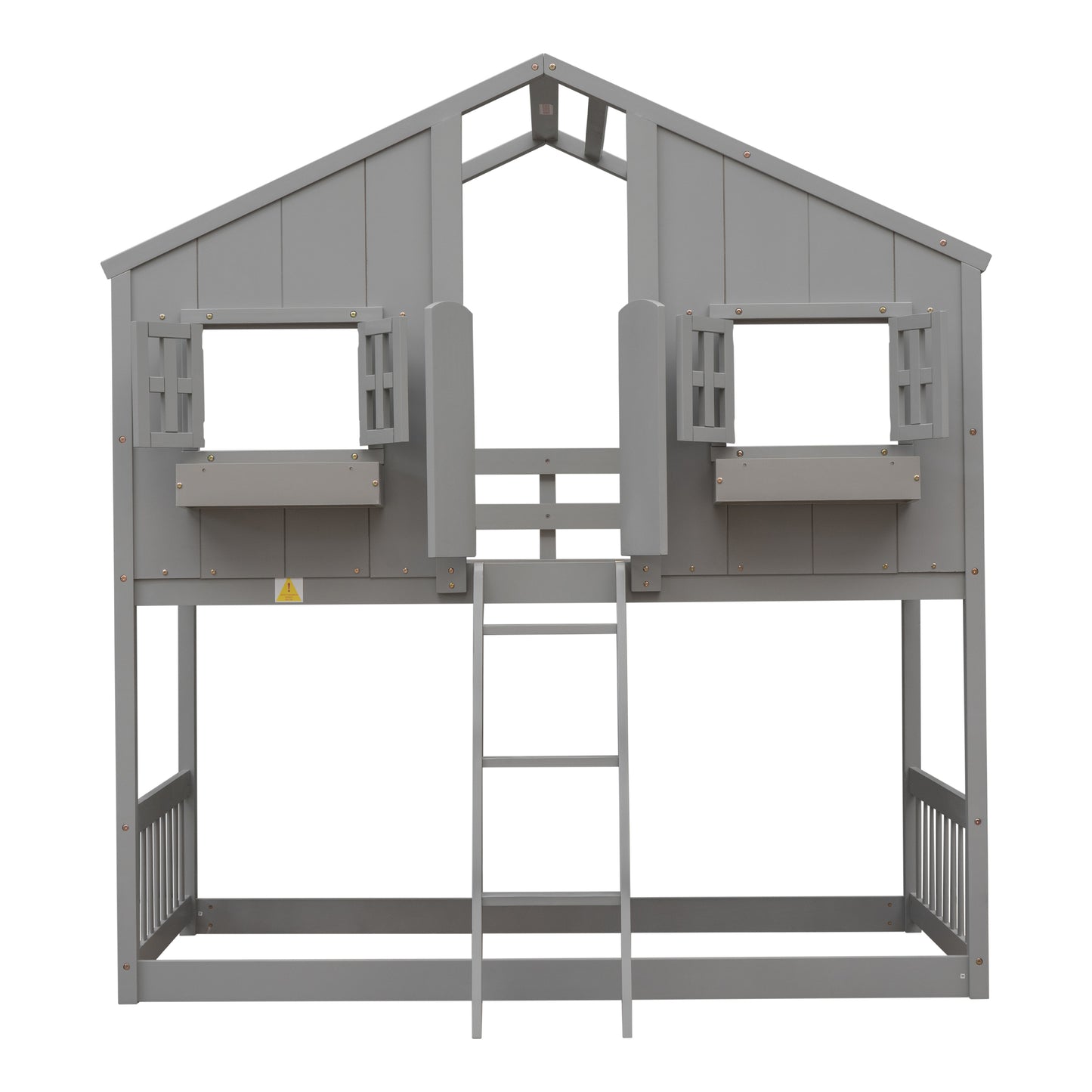 Imaginative Grey Twin House Bunk Bed with Woodland Charm