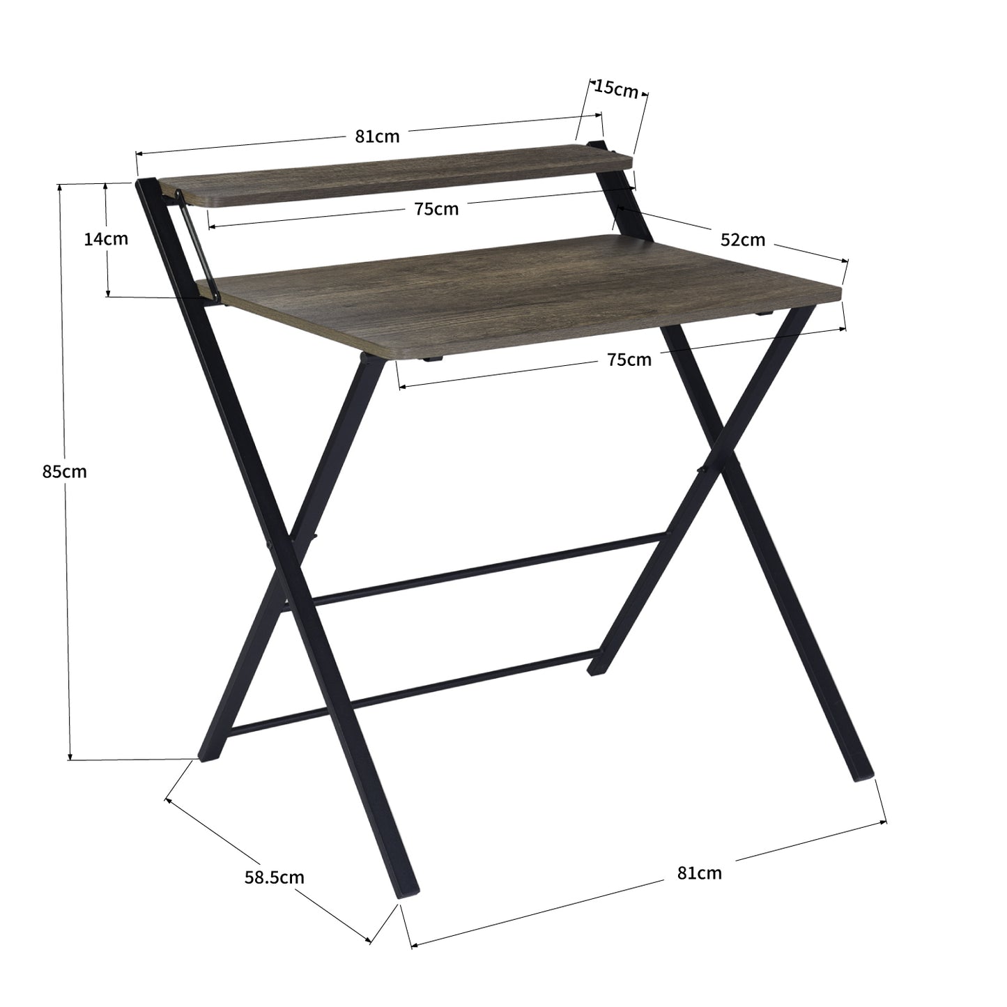 Compact Walnut and Black Folding Desk with Shelf