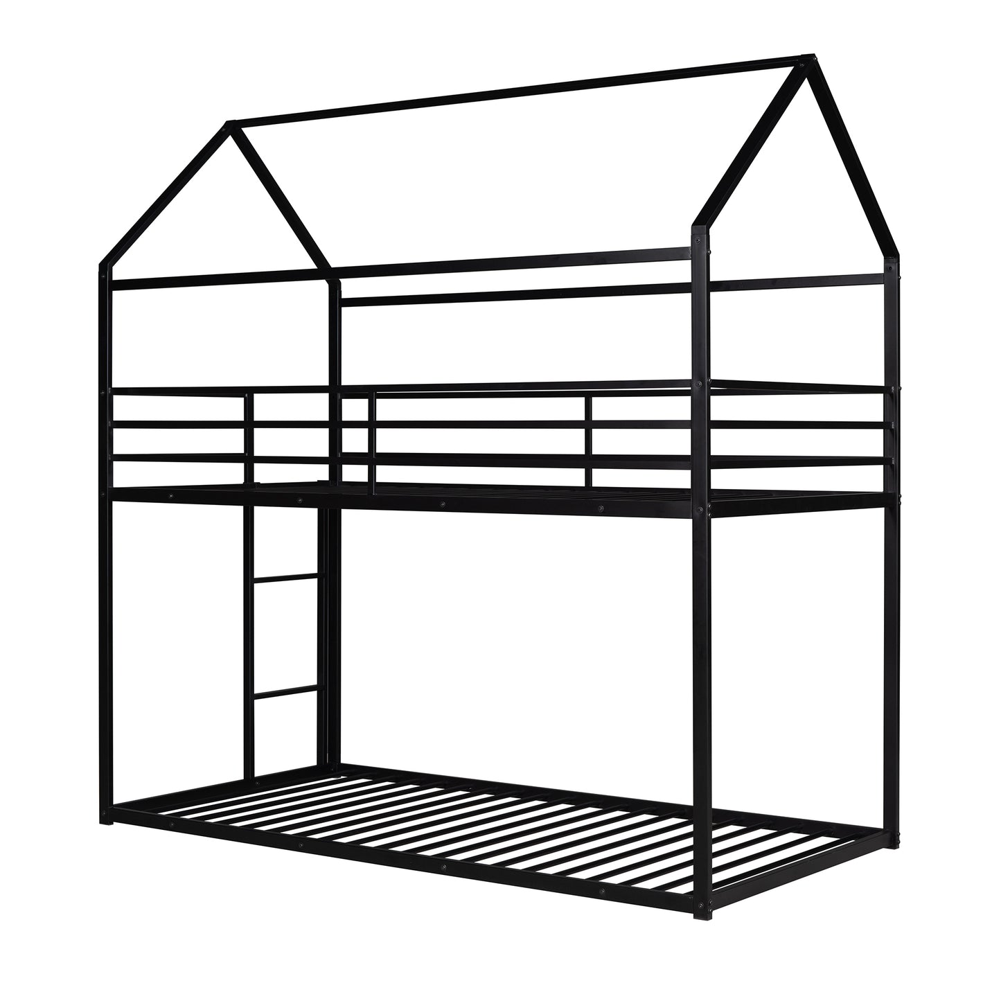 Kids' Twin House Bunk Bed with Ladder in Black