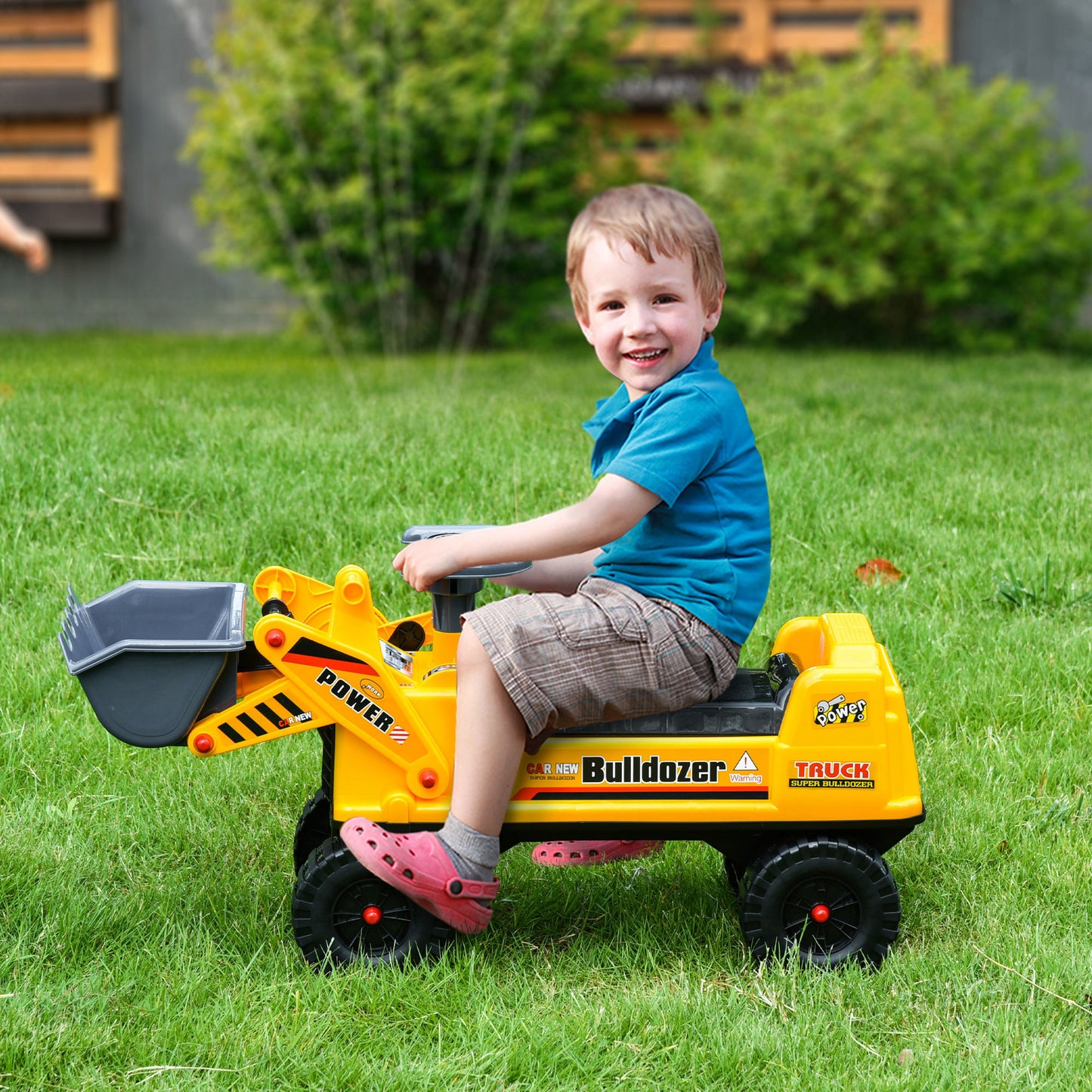 Kids Bulldozer Ride-On Toy for Toddler with Tough Wheels, Outdoor Construction Toy with Controllable Digging Bucket, Yellow