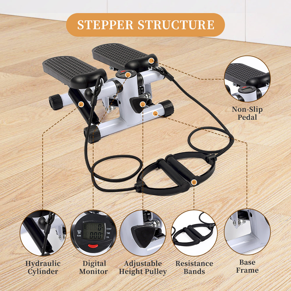 Mini Stepper with Resistance Band, Stair Stepping Fitness Exercise Home Workout Equipment for Full Body Workout