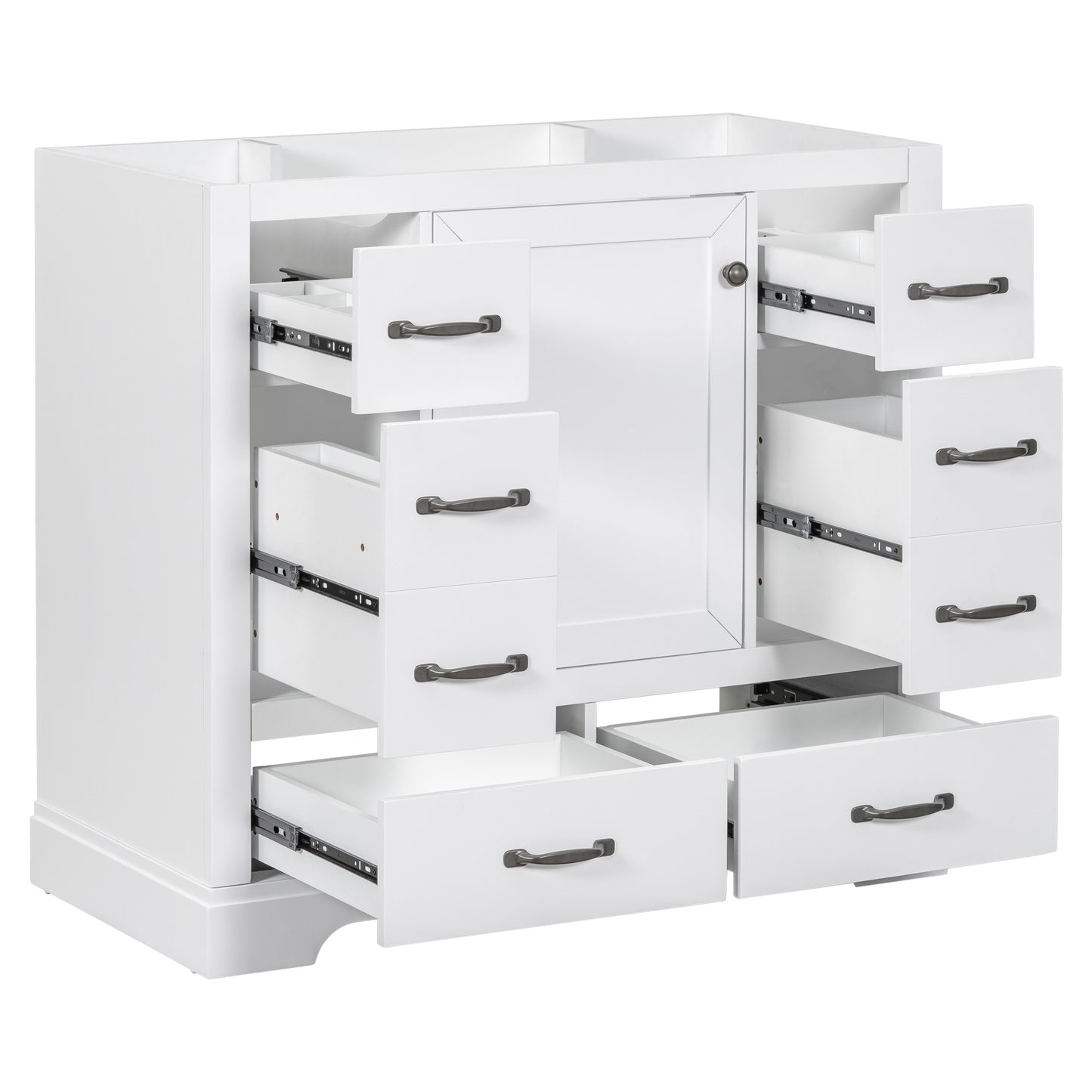 36" Bathroom Vanity without Sink, Cabinet Base Only, Six Drawers, Multi-Functional Drawer Divider, Adjustable Shelf, White