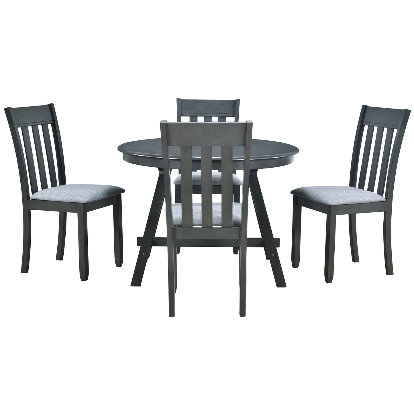 TREXM 5-Piece Wood Dining Table Set Round Extendable Dining Table with 4 Dining Chairs, Dining Room Table Set for 4 person for Dining Room (Gray)