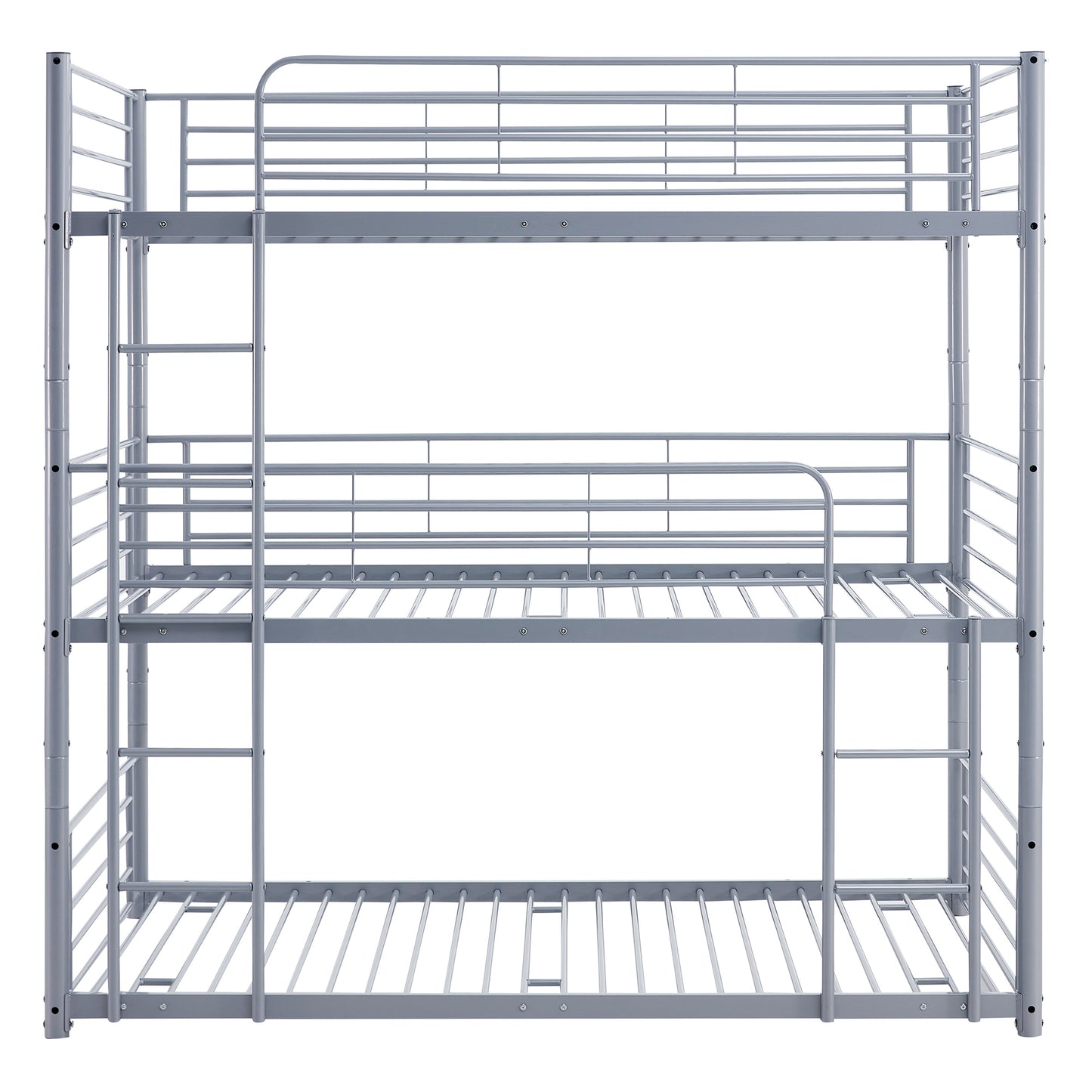 Full-Full-Full Metal  Triple Bed  with Built-in Ladder, Divided into Three Separate Beds,Gray